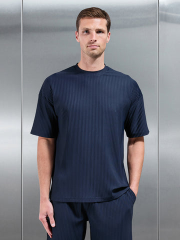 Relaxed Fit Pleated T-Shirt in Navy