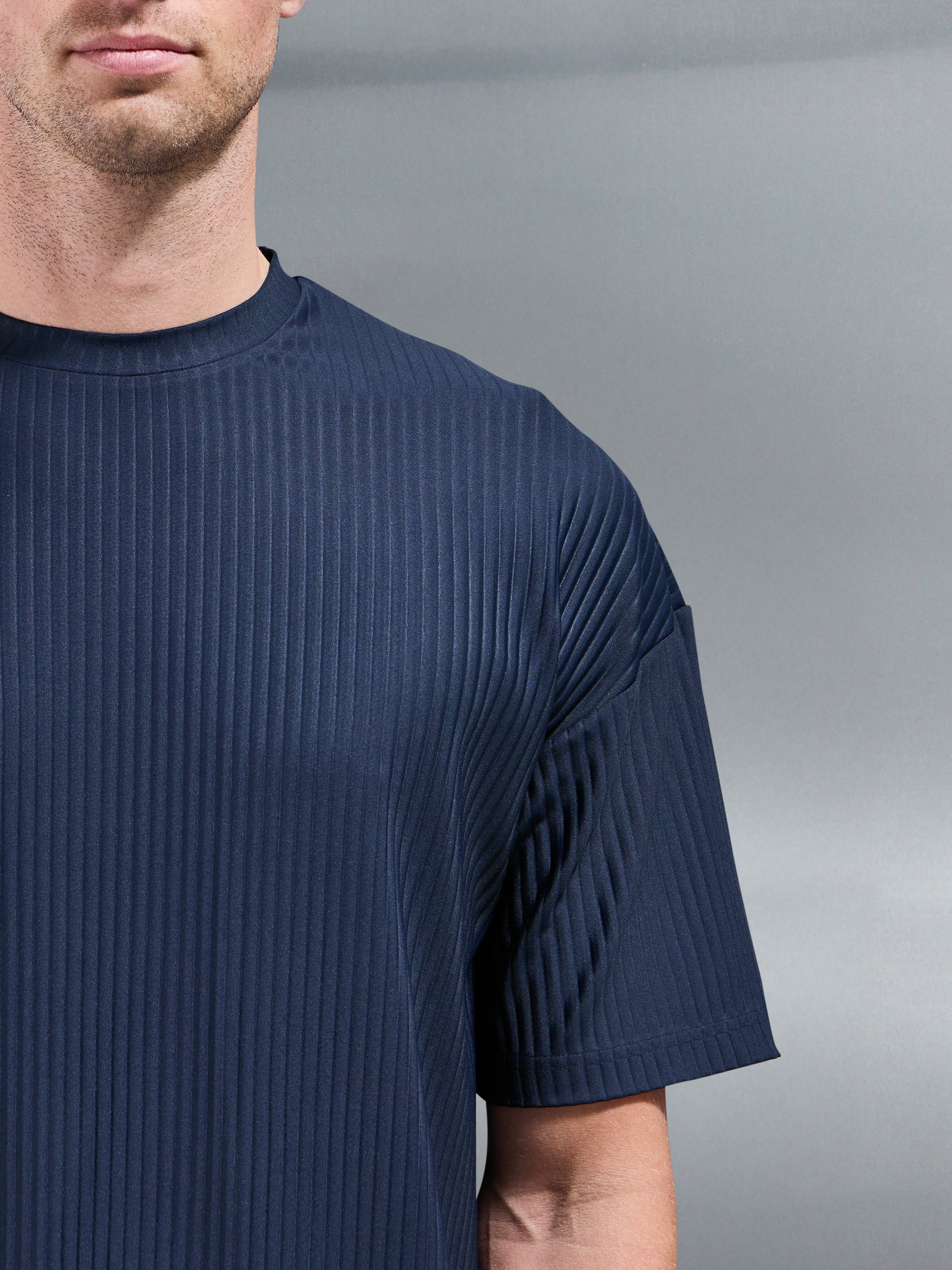 Relaxed Fit Pleated T-Shirt in Navy