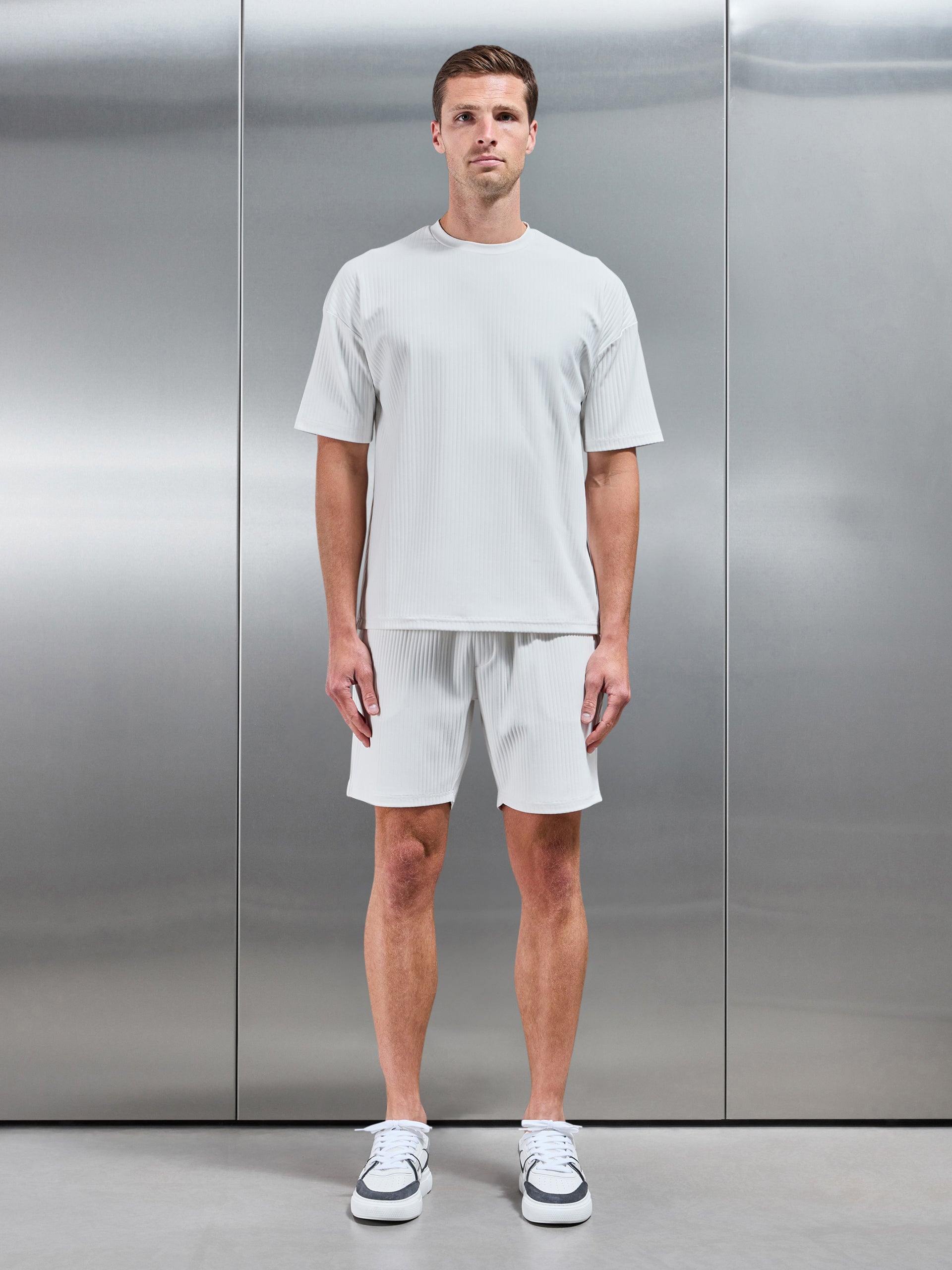 Relaxed Fit Pleated T-Shirt in Off White