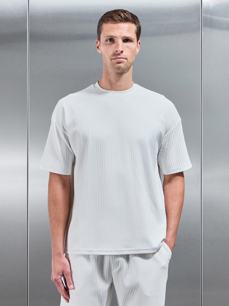 Relaxed Fit Pleated T-Shirt in Off White