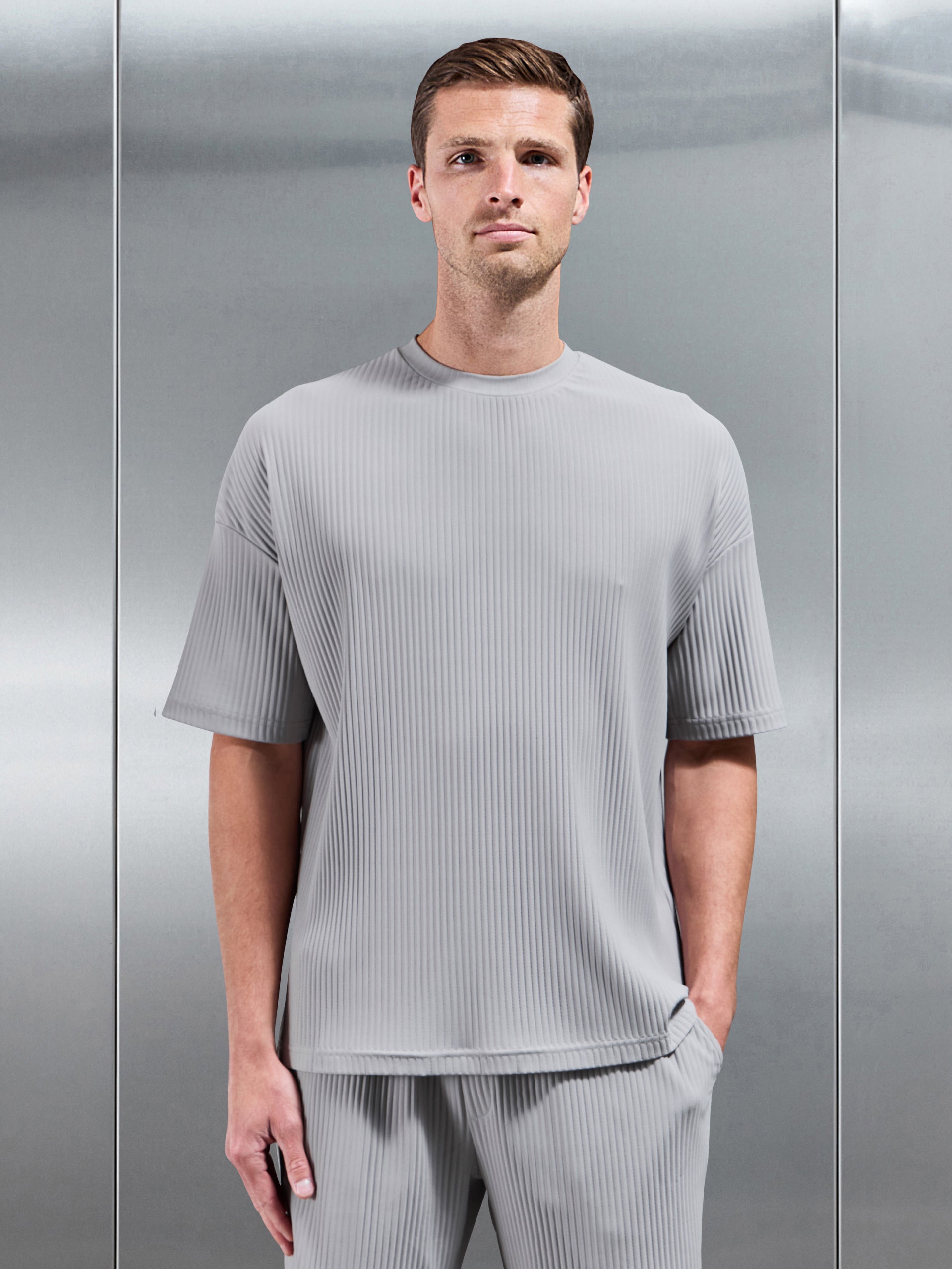 Relaxed Fit Pleated T-Shirt in Stone