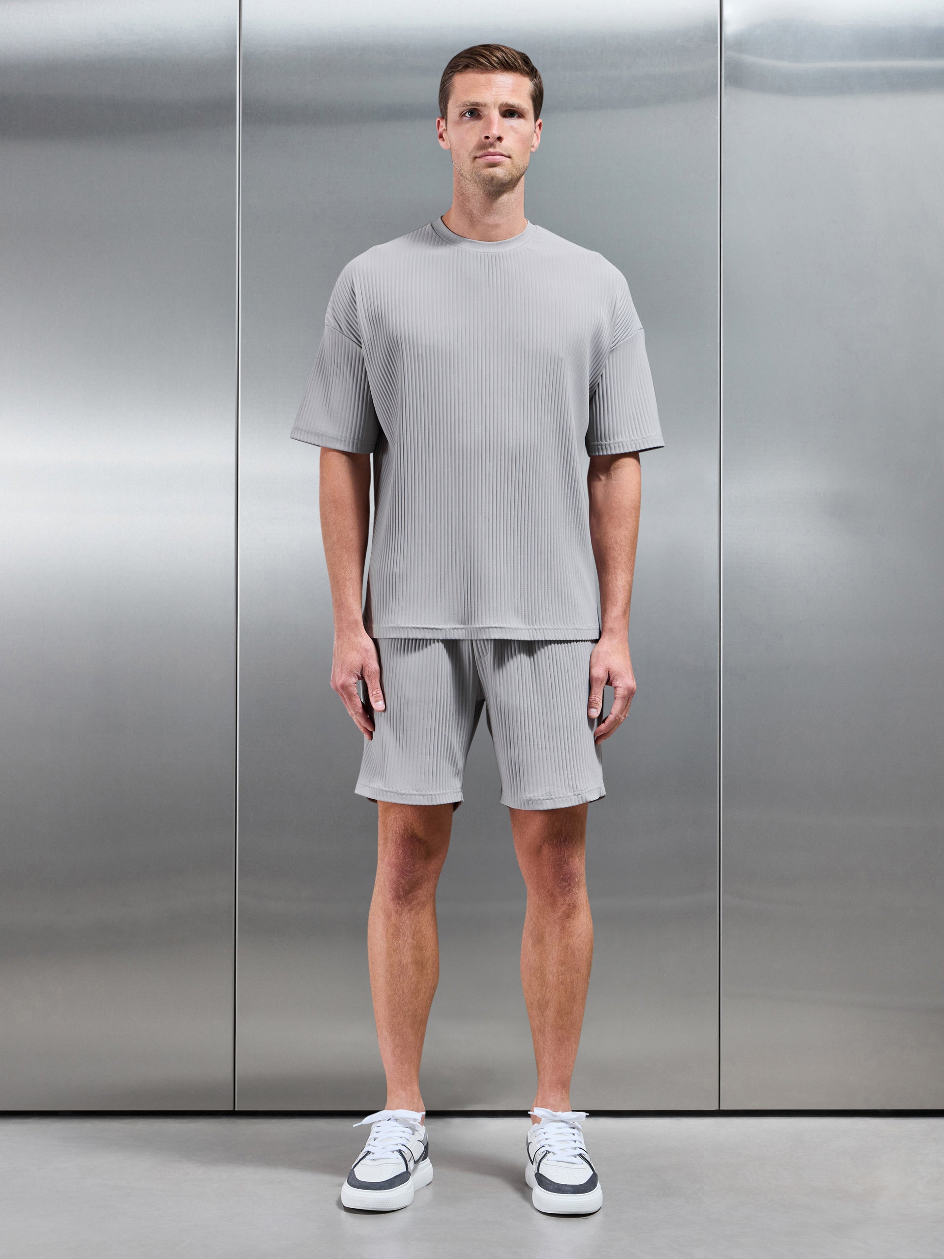 Relaxed Fit Pleated T-Shirt in Stone