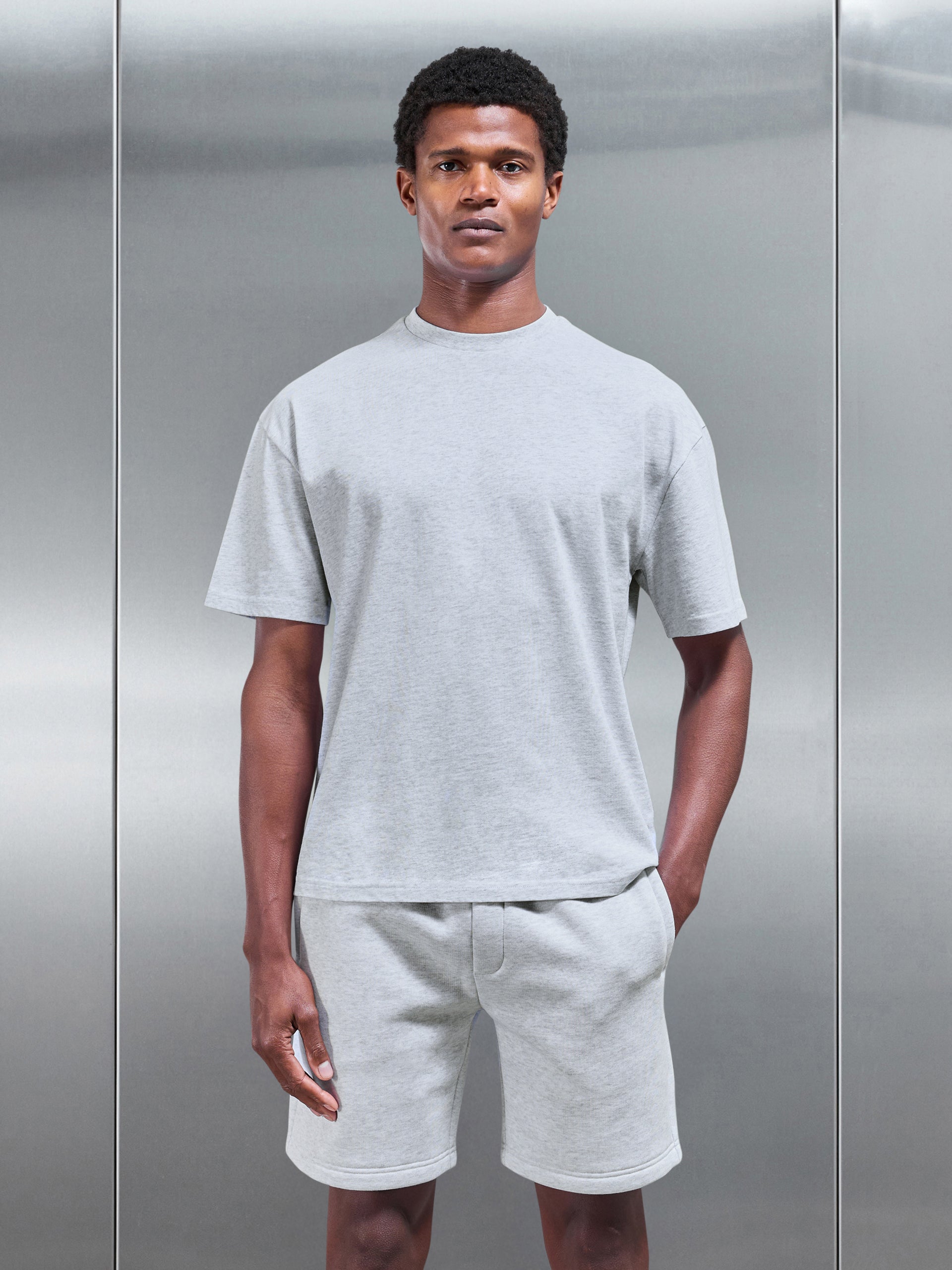 Relaxed Fit Cotton T-Shirt in Marl Grey