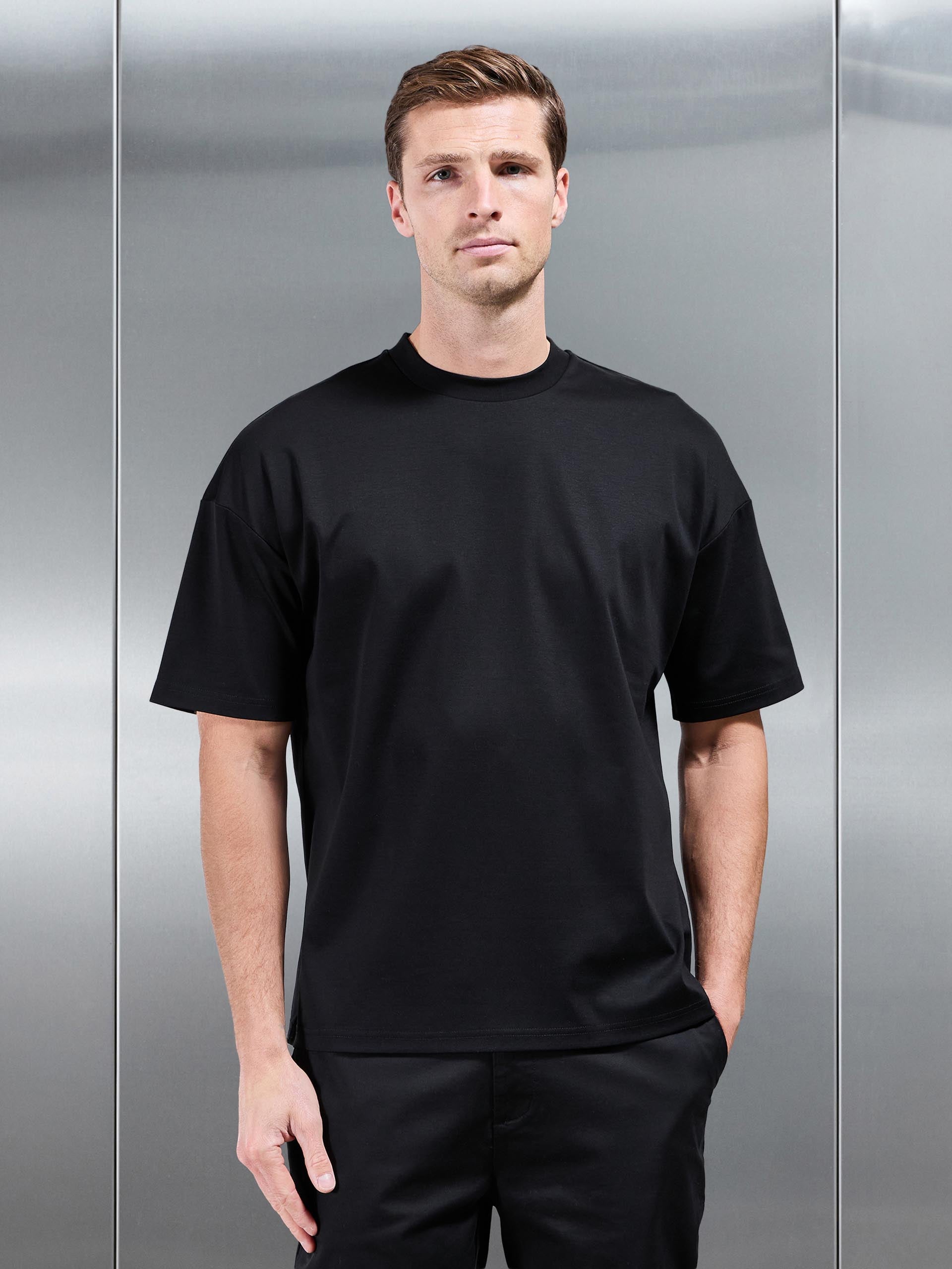 Relaxed Mercerised Interlock T-Shirt in Black