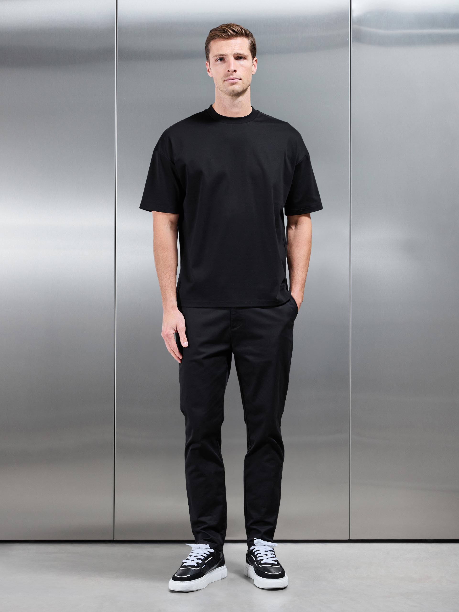 Relaxed Mercerised Interlock T-Shirt in Black