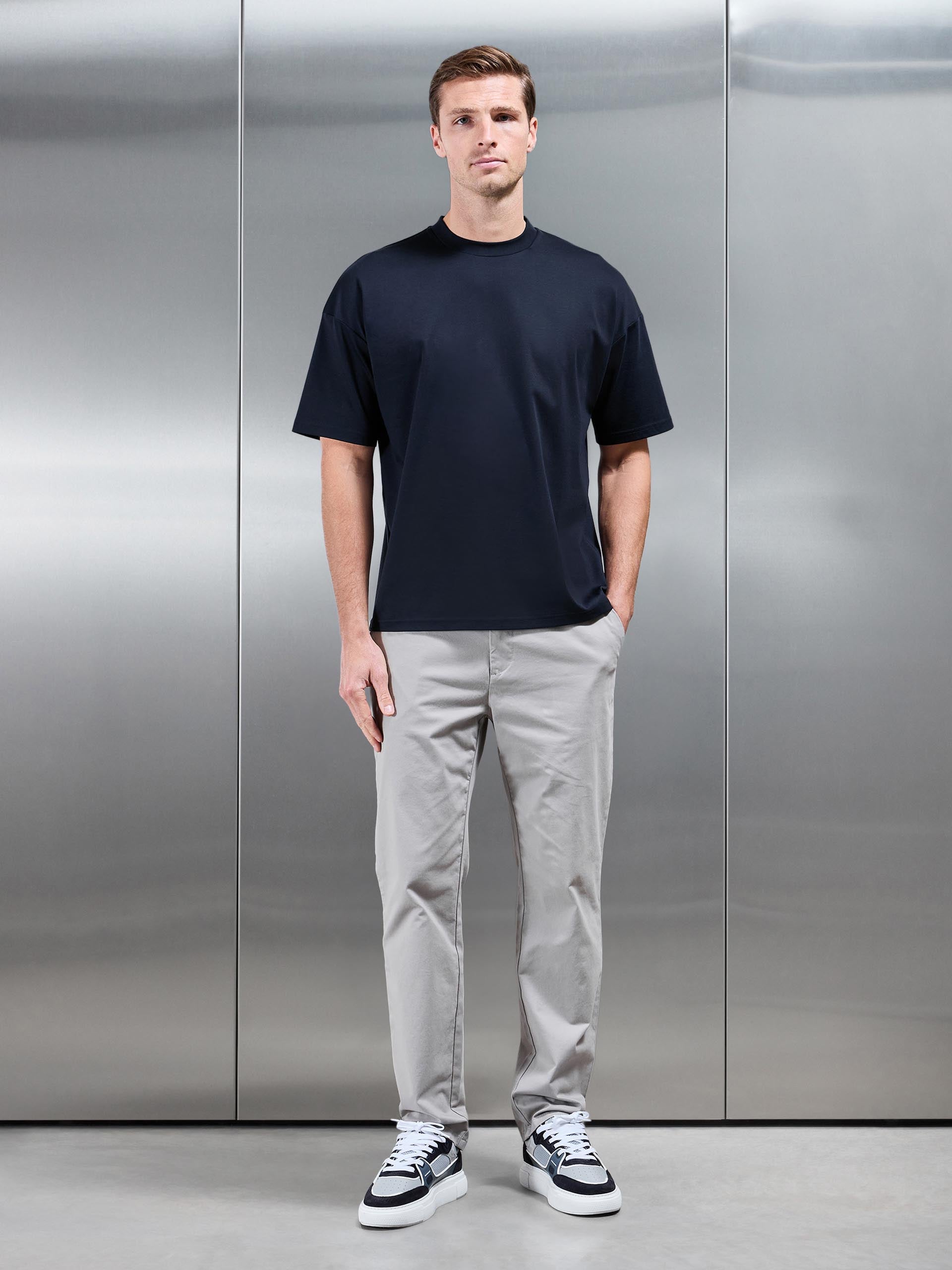 Relaxed Mercerised Interlock T-Shirt in Navy