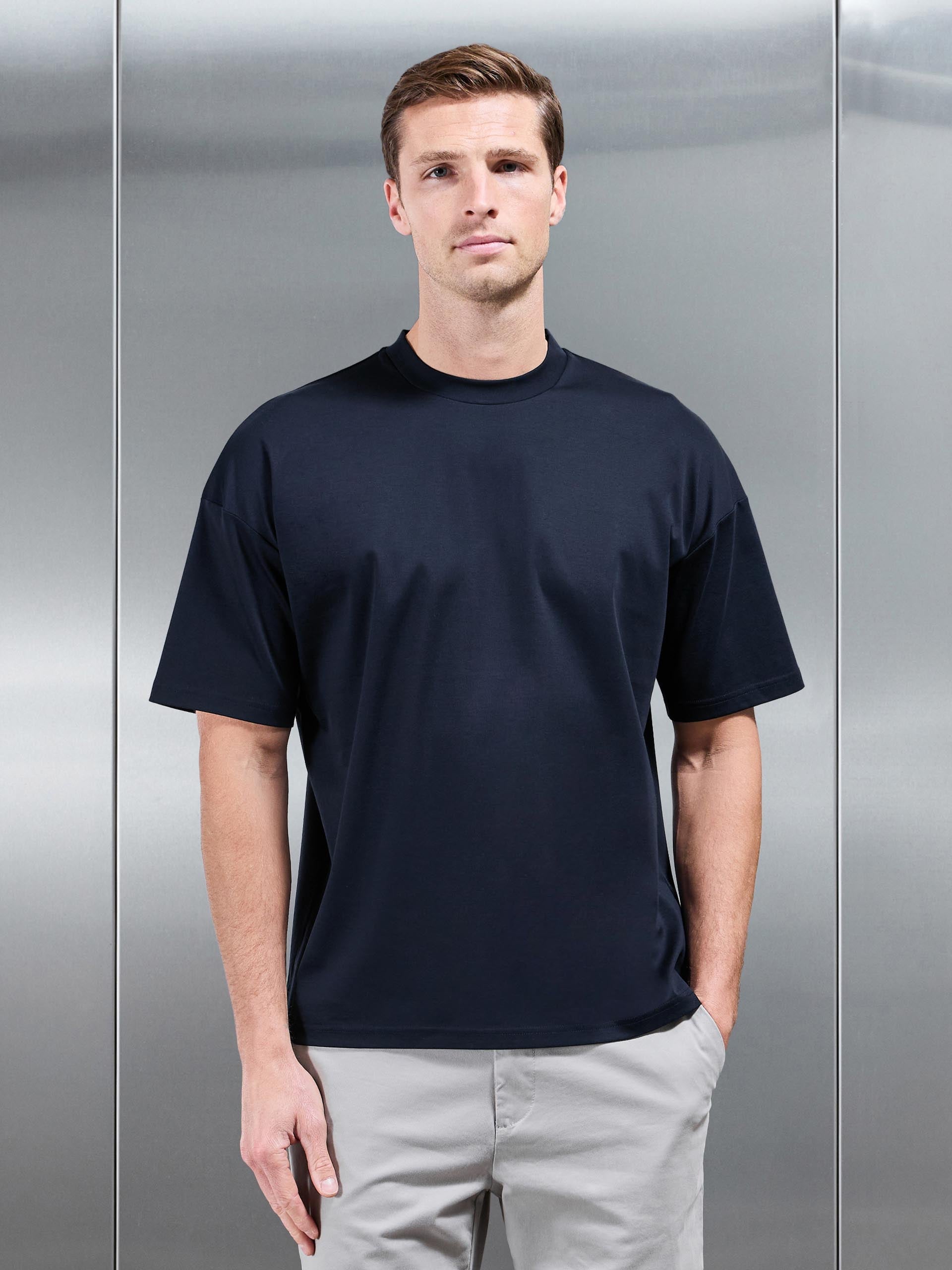 Relaxed Mercerised Interlock T-Shirt in Navy