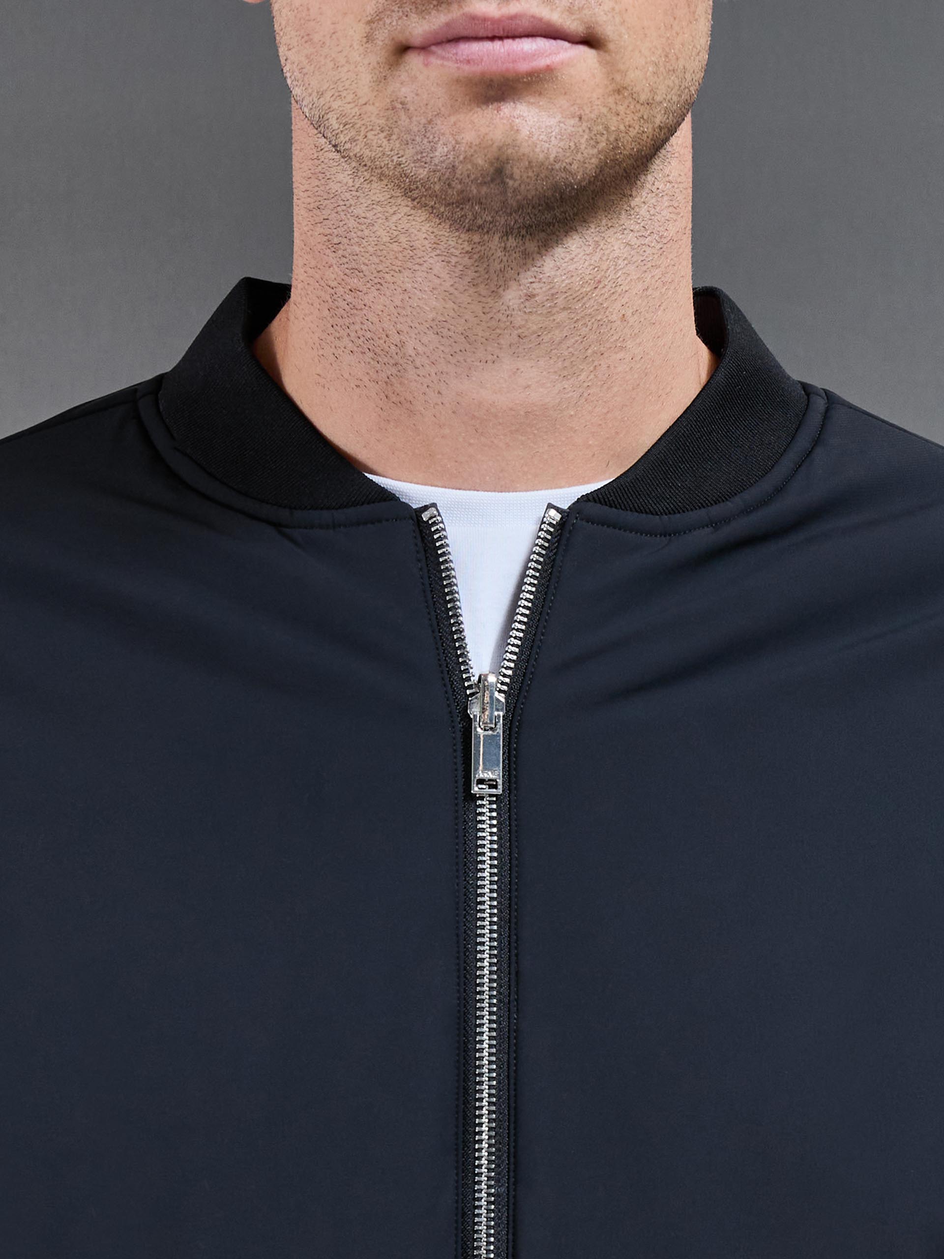 Relaxed Padded Reversible Bomber Jacket in Black Grey