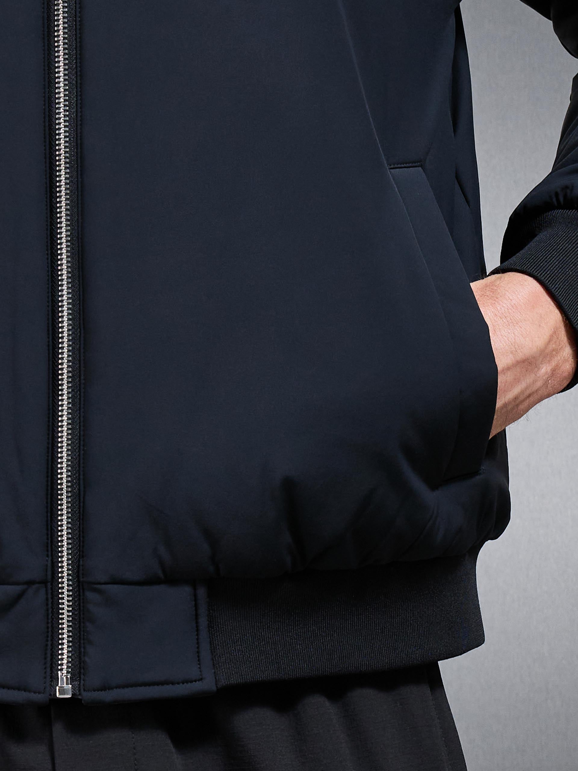 Relaxed Padded Reversible Bomber Jacket in Black Grey