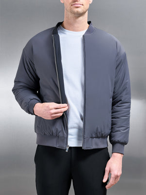 Relaxed Padded Reversible Bomber Jacket in Black Grey