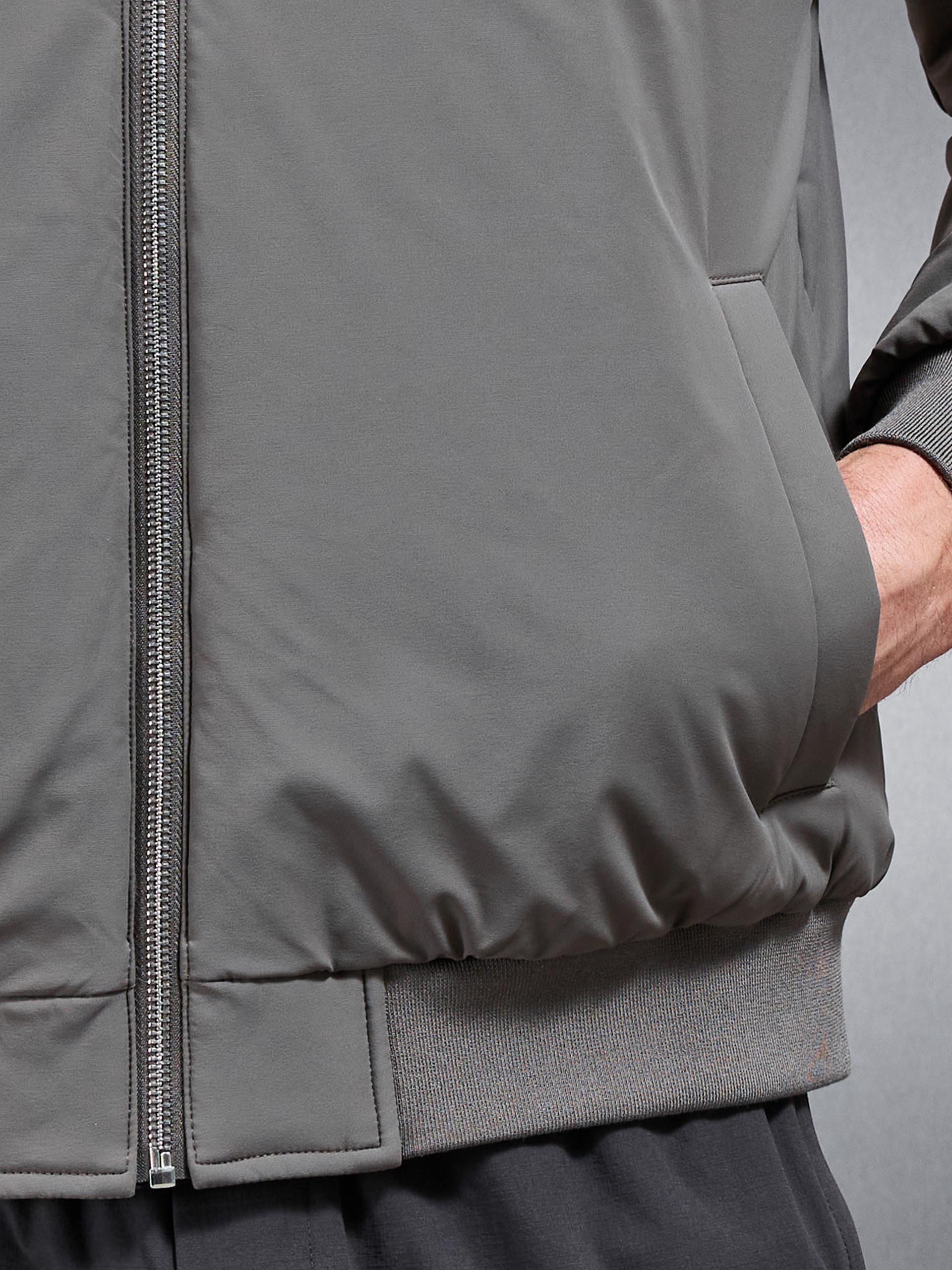Relaxed Padded Reversible Bomber Jacket in Olive Navy