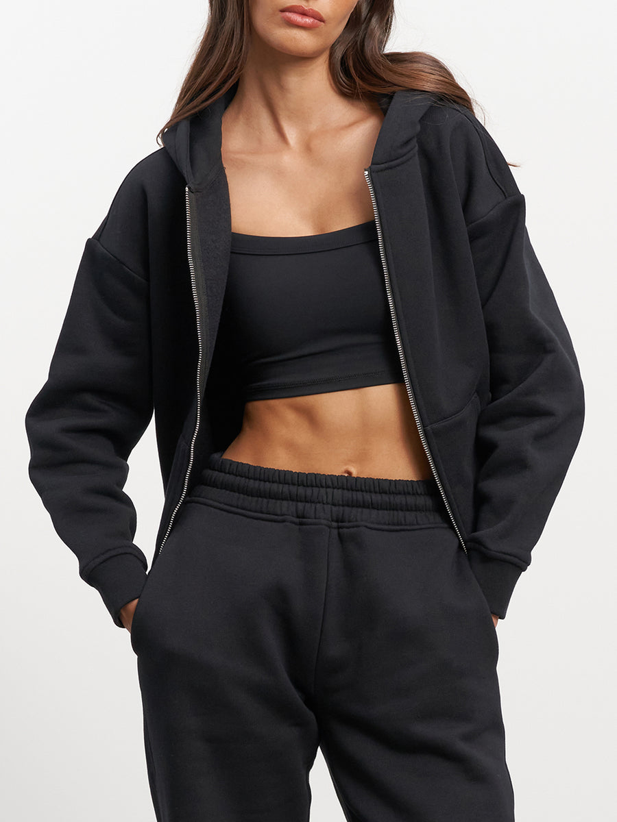 Womens Relaxed Zip Hoodie in Black