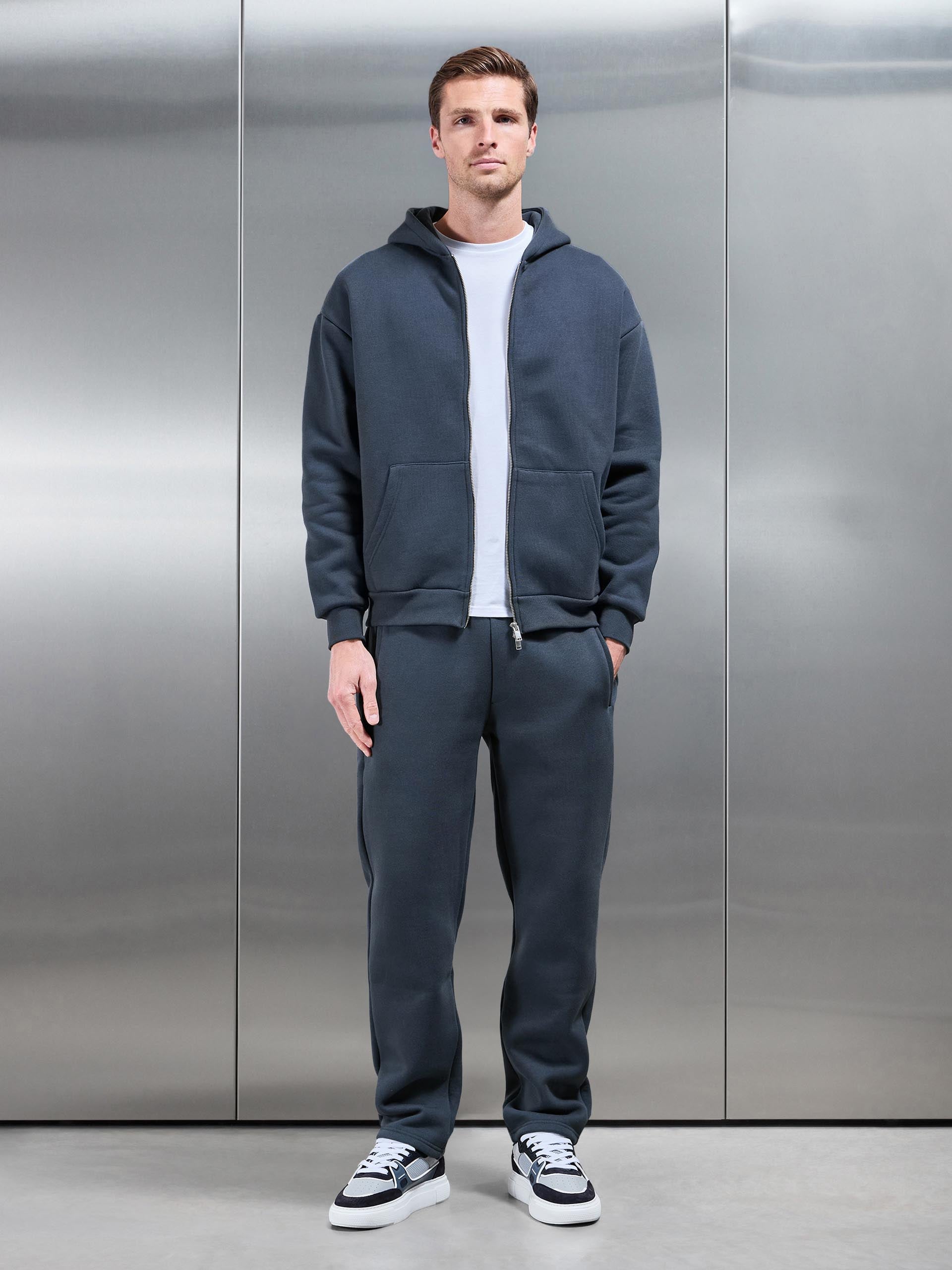 Relaxed Zip Through Hoodie in Slate Blue