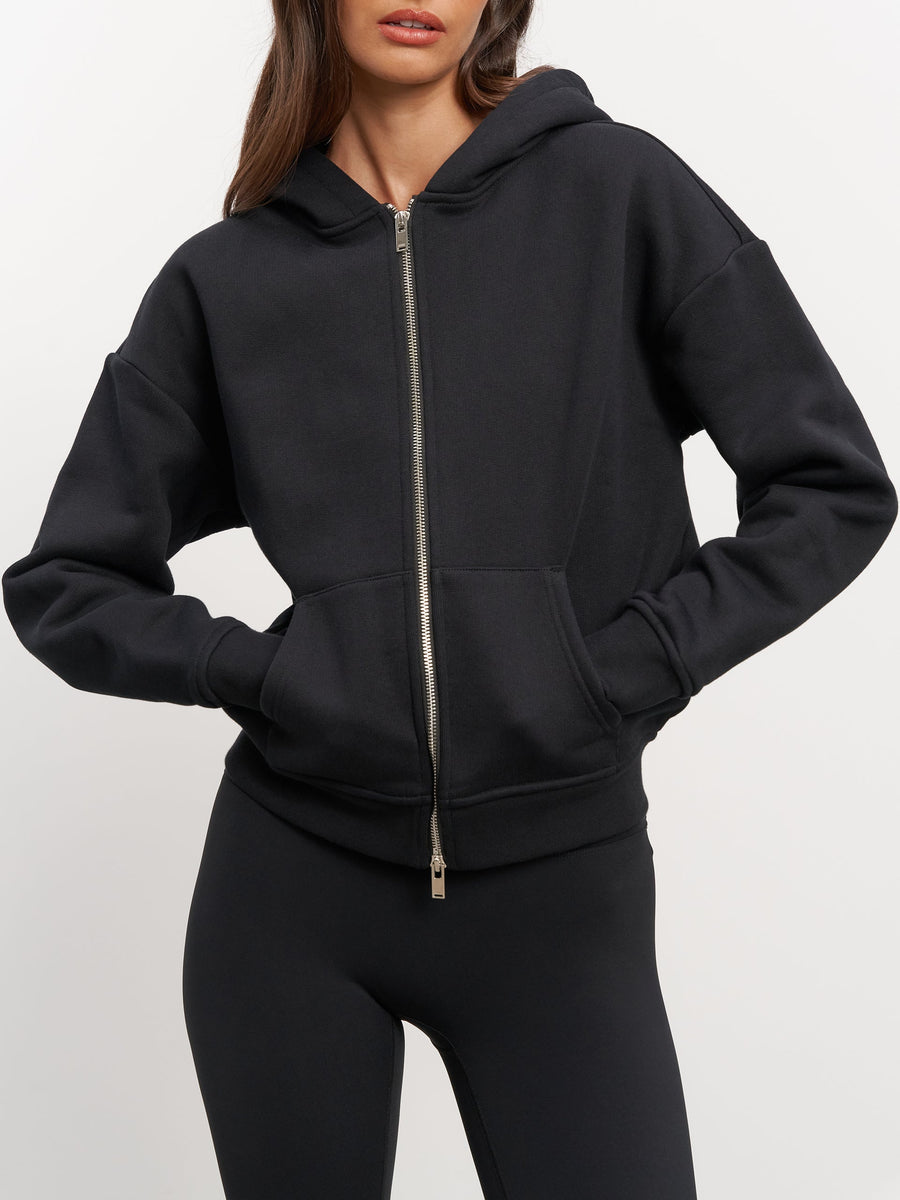 Womens Relaxed Zip Hoodie in Black