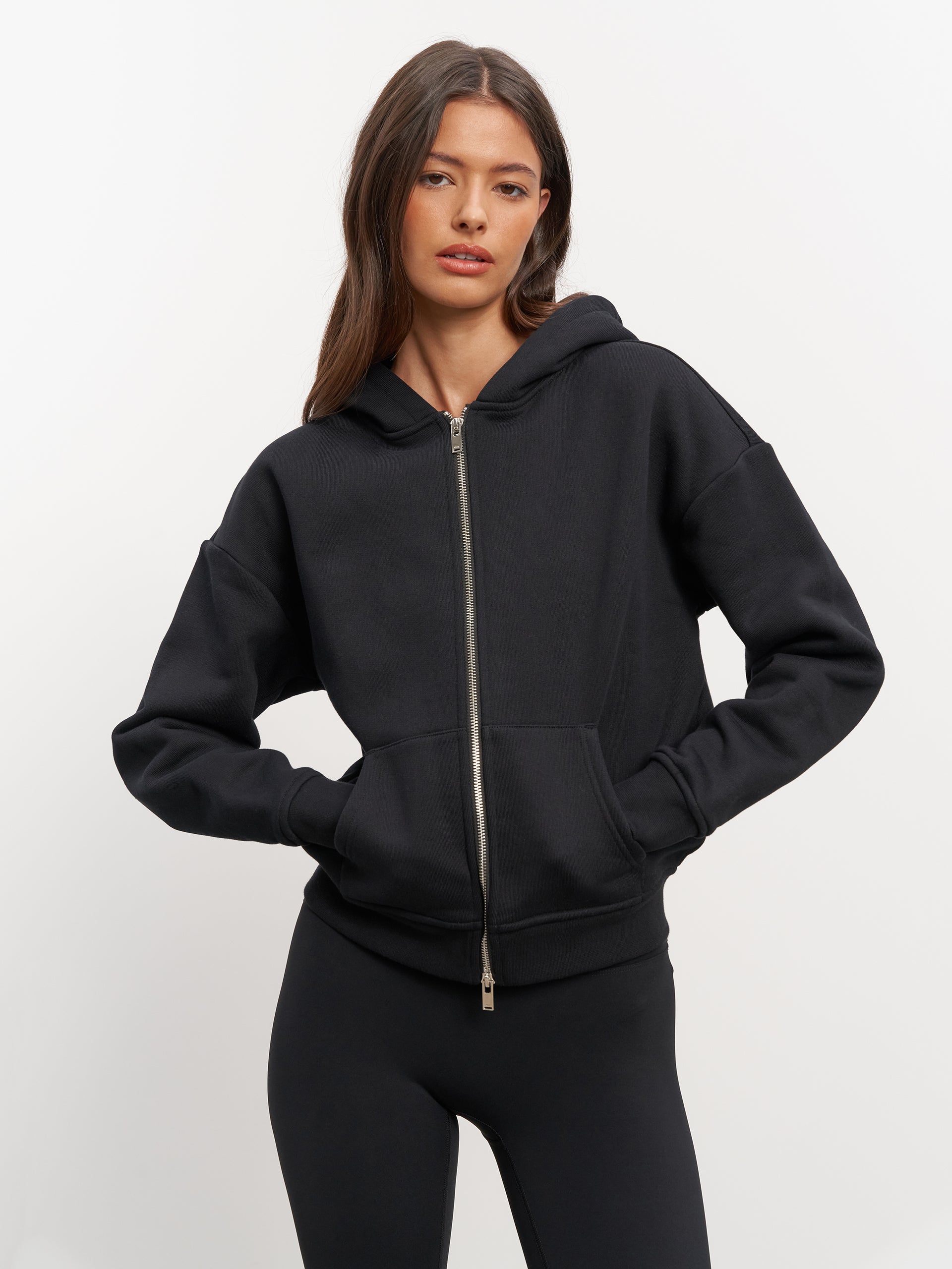 Womens Relaxed Zip Hoodie in Black