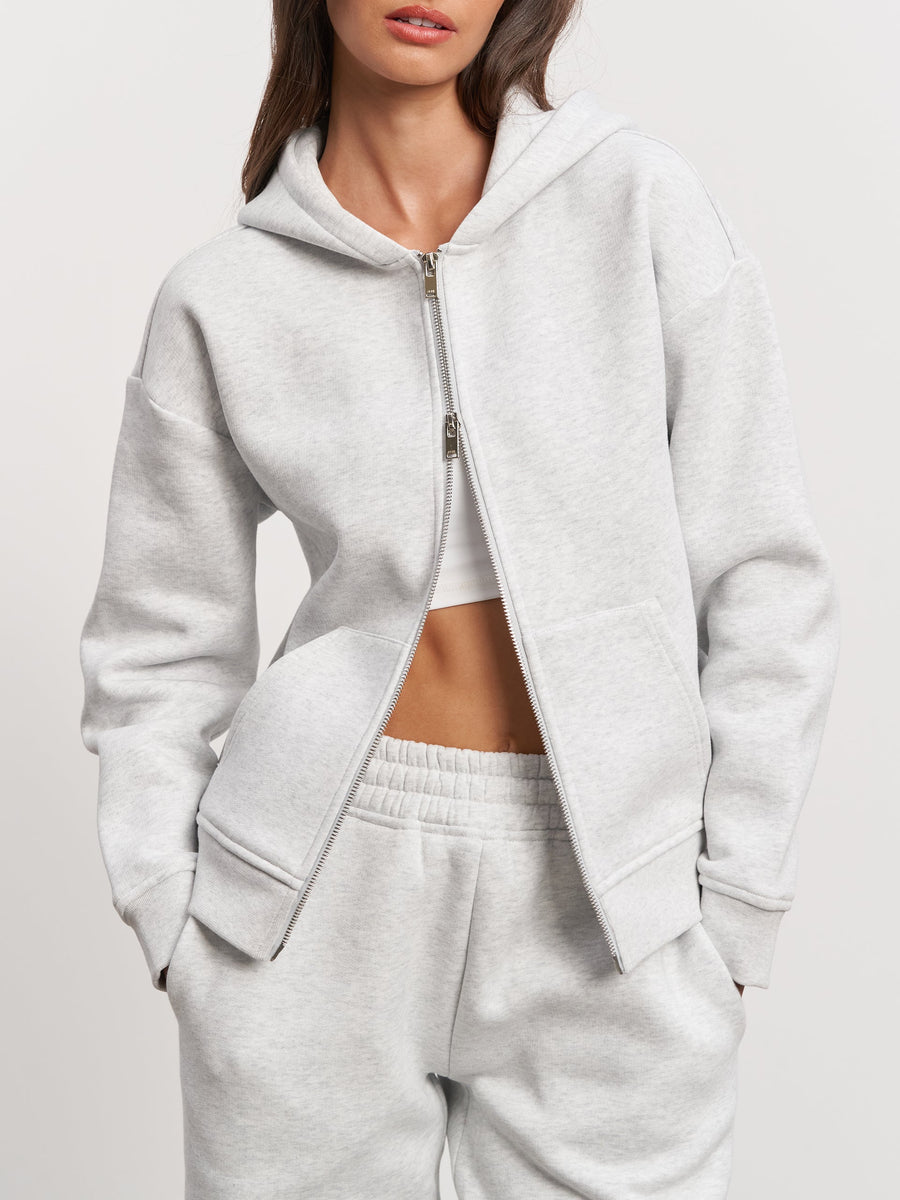 Womens Relaxed Zip Hoodie in Marl Grey