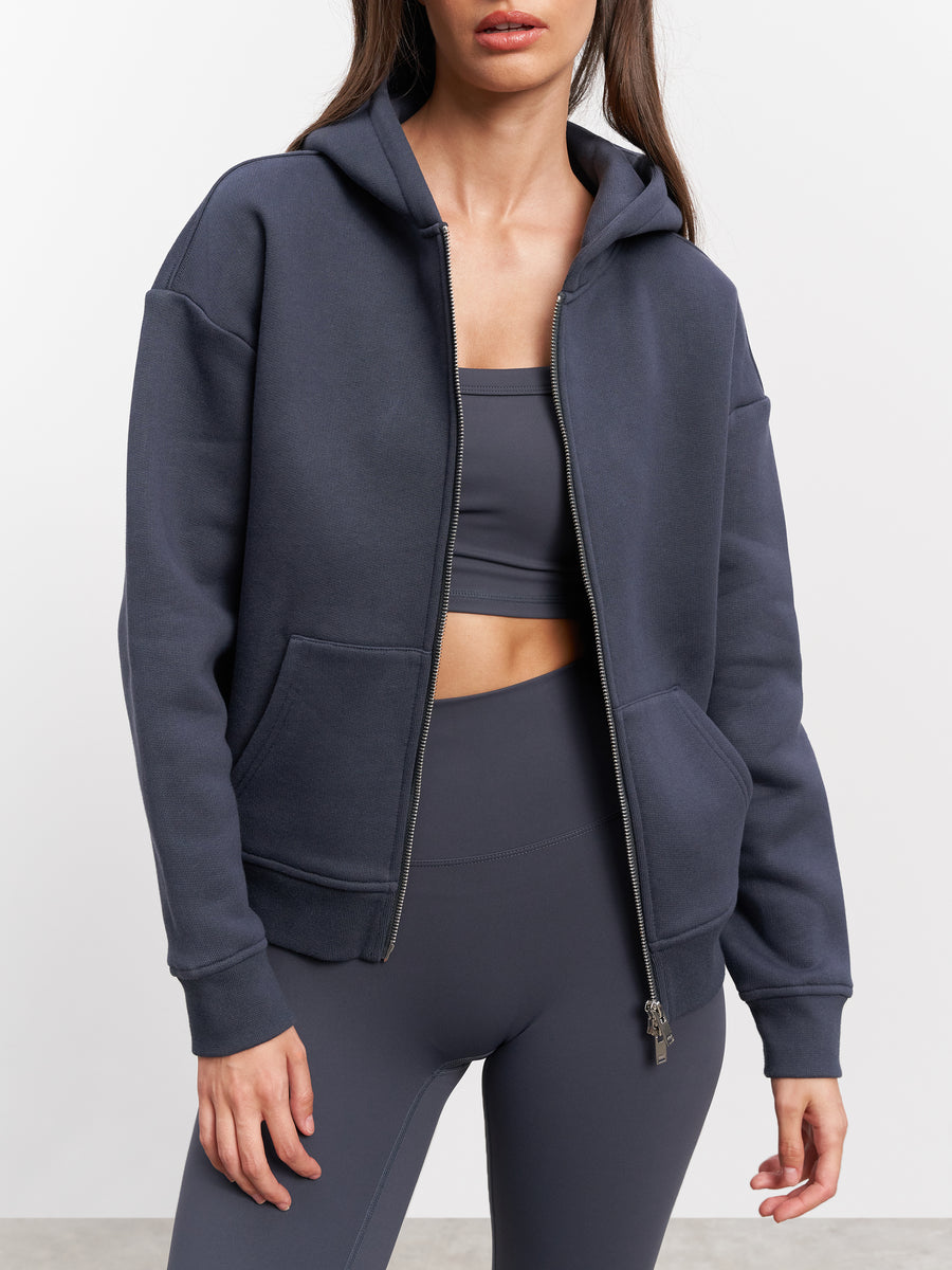 Womens Relaxed Zip Hoodie in Slate Blue