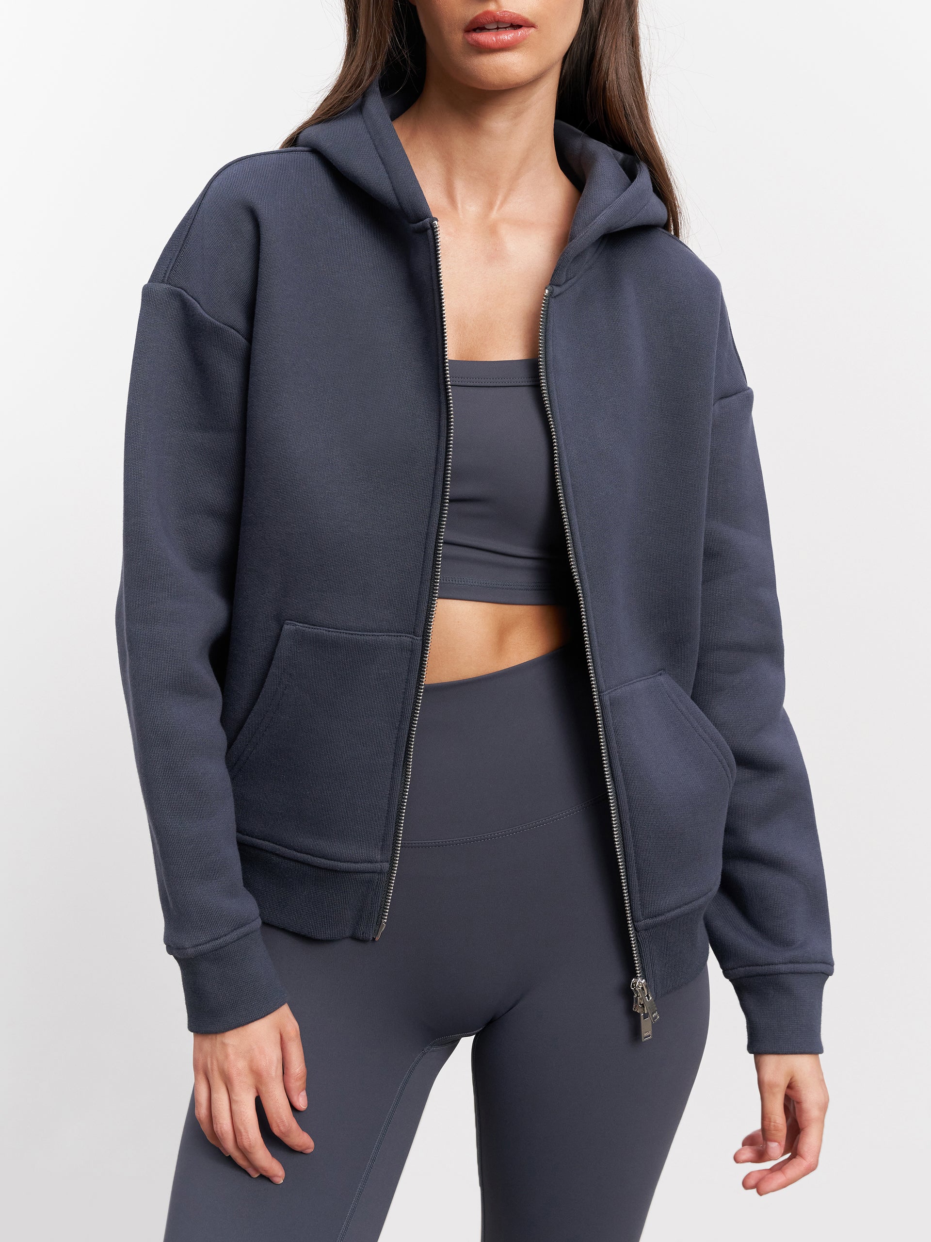 Womens Relaxed Zip Hoodie in Slate Blue