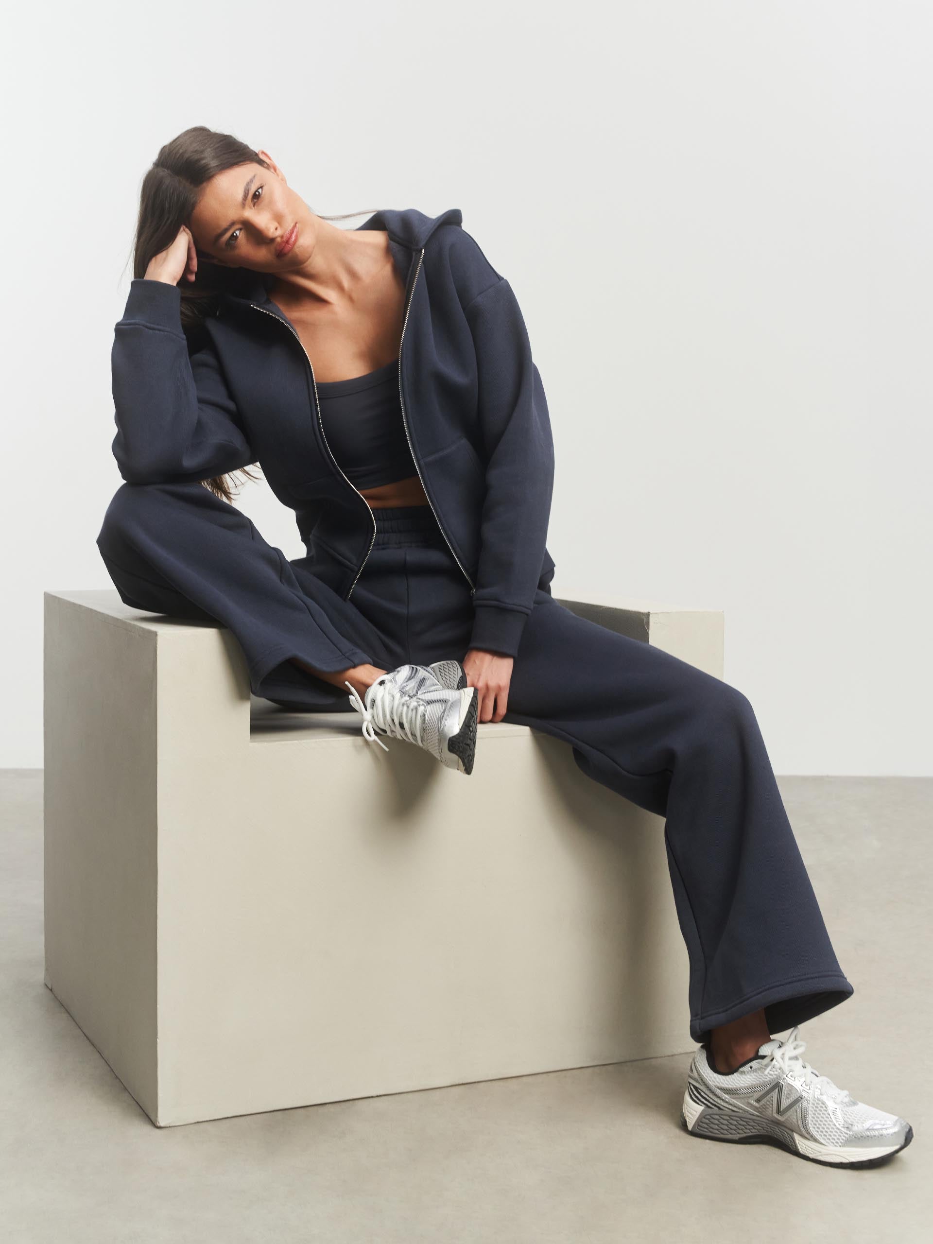 Womens Relaxed Zip Hoodie in Slate Blue