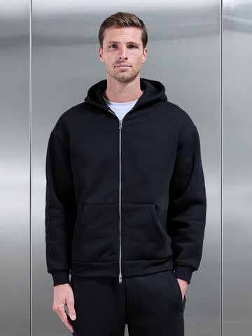 Relaxed Zip Through Hoodie in Black