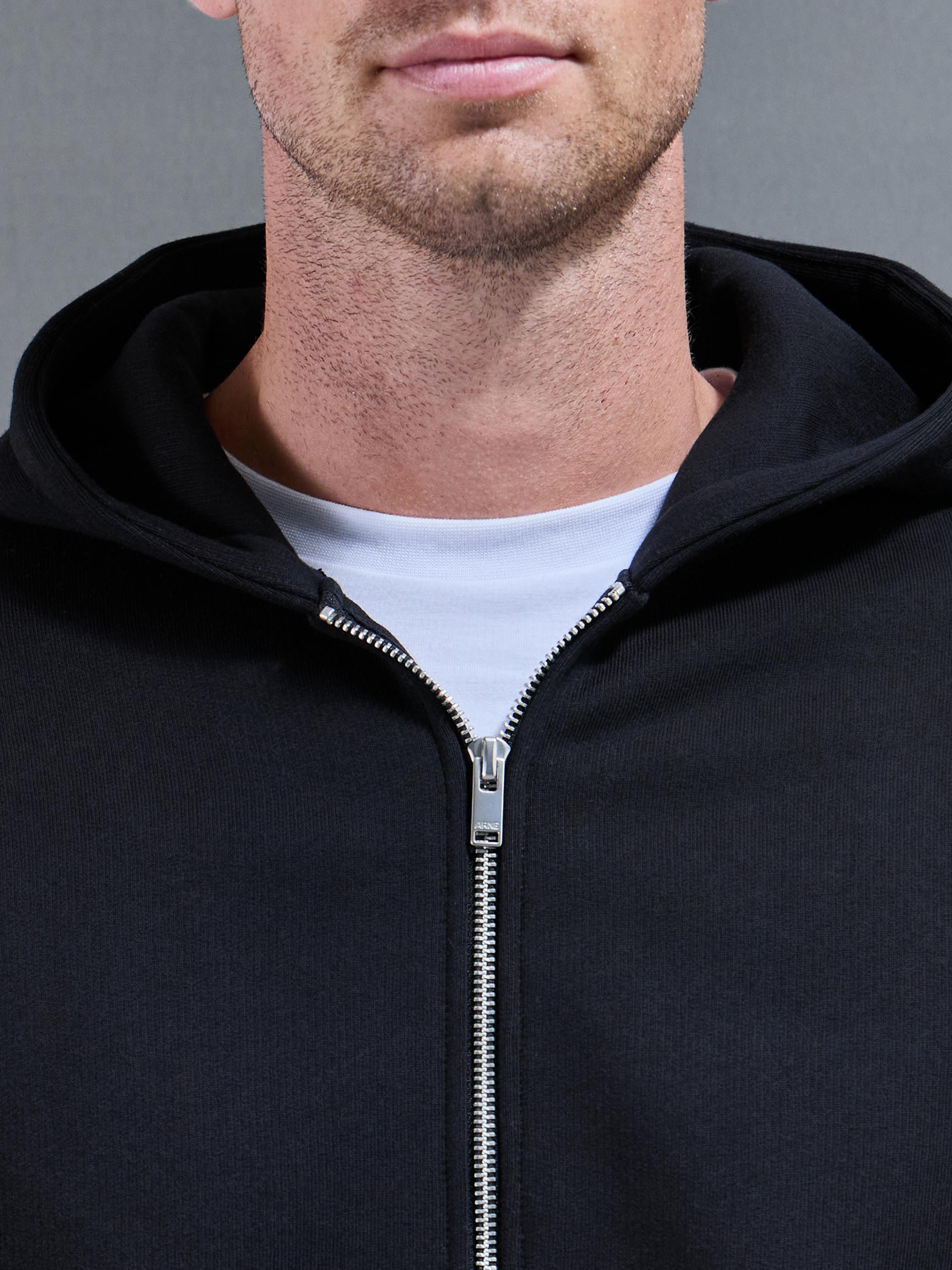 Relaxed Zip Through Hoodie in Black
