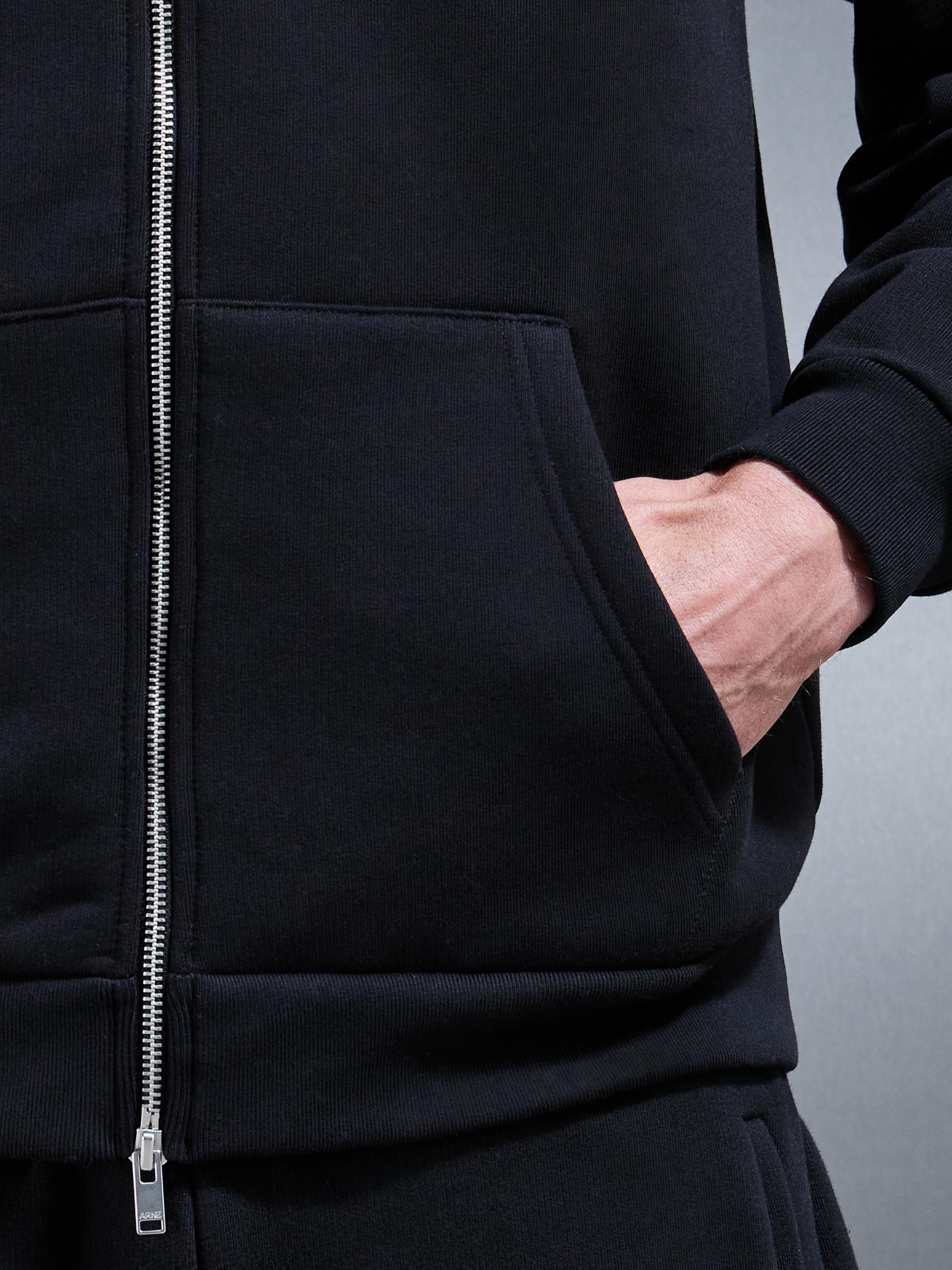 Relaxed Zip Through Hoodie in Black