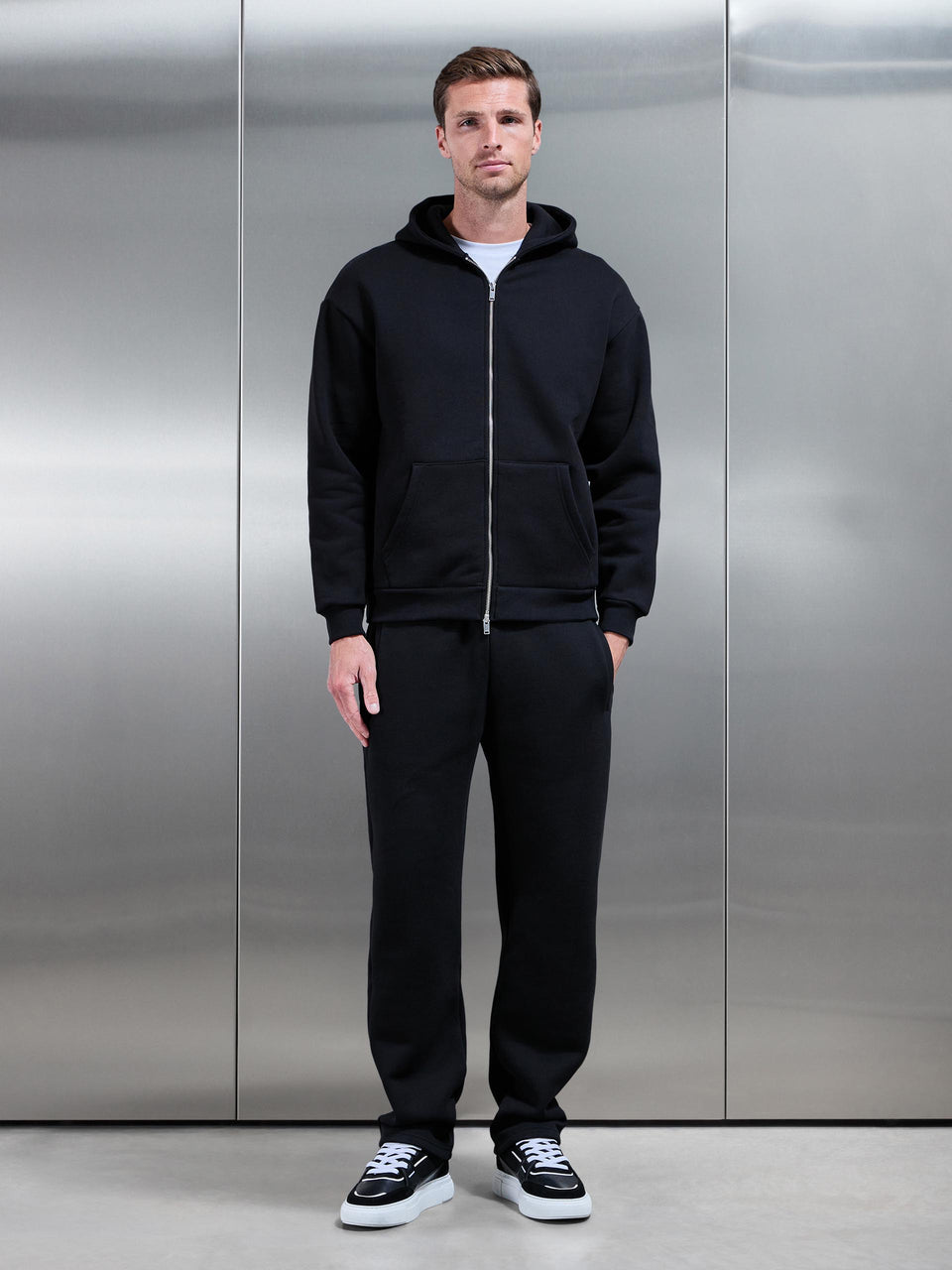 Relaxed Zip Through Hoodie in Black