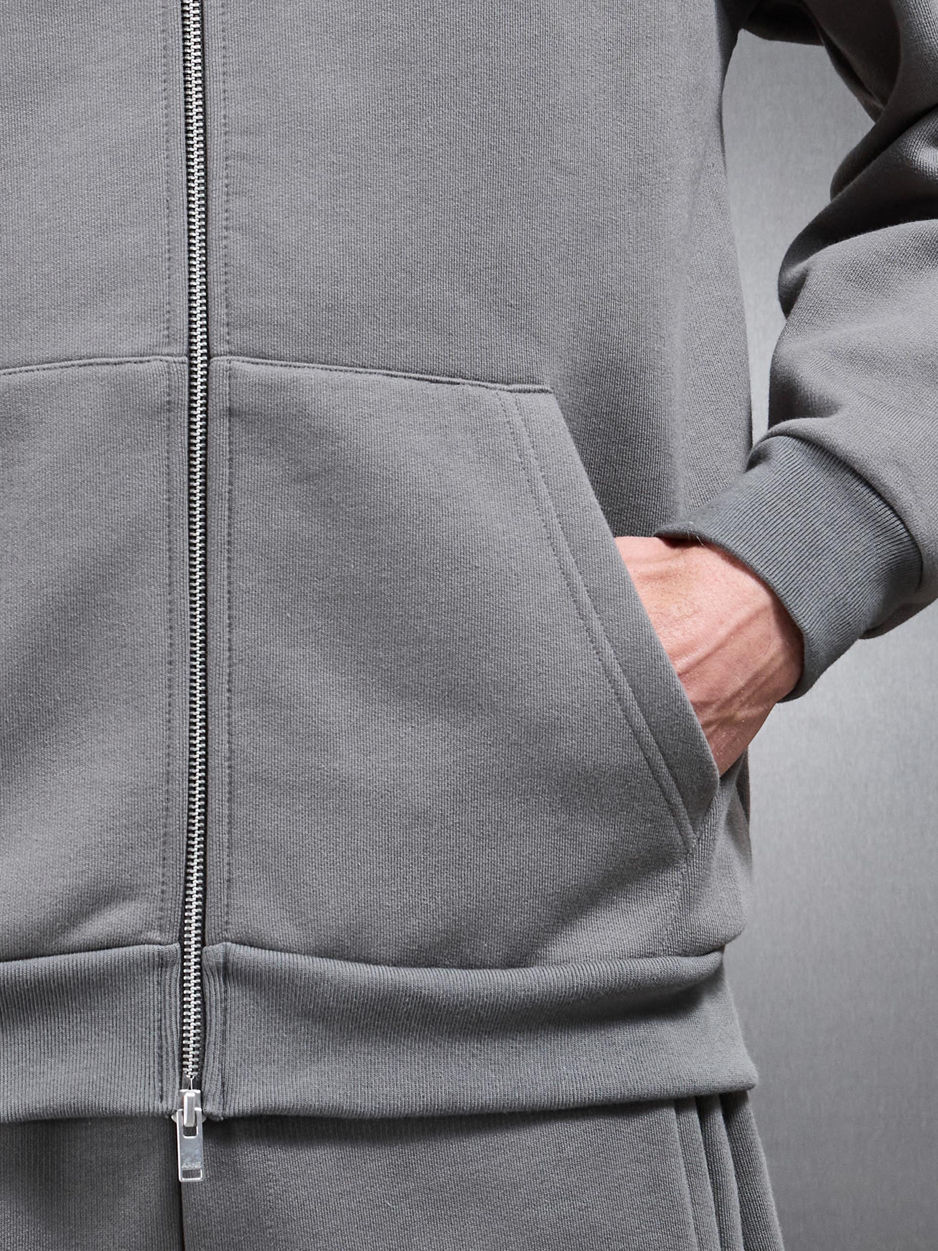 Relaxed Zip Through Hoodie in Grey