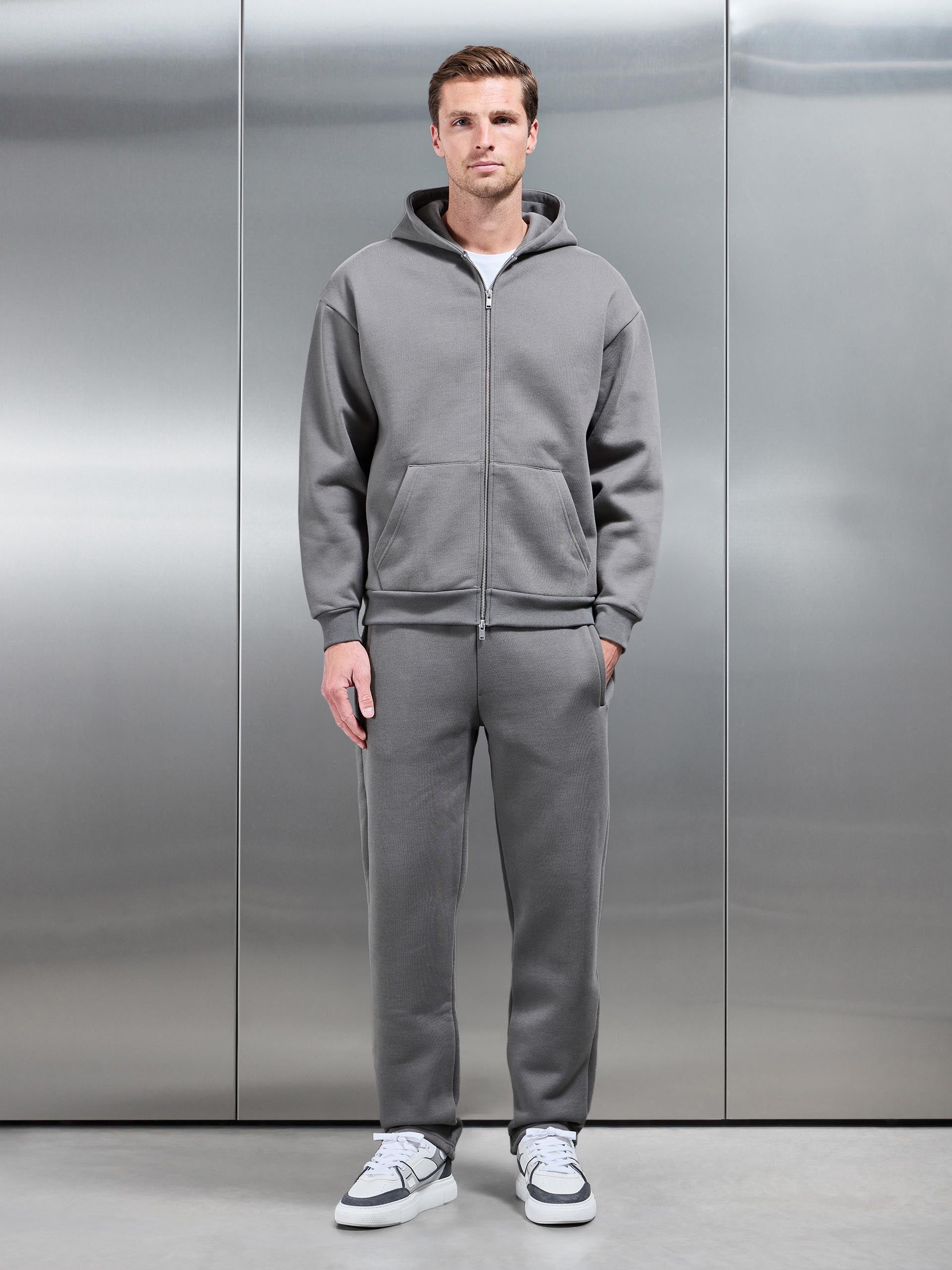 Relaxed Zip Through Hoodie in Grey