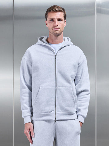 Relaxed Zip Through Hoodie in Marl Grey