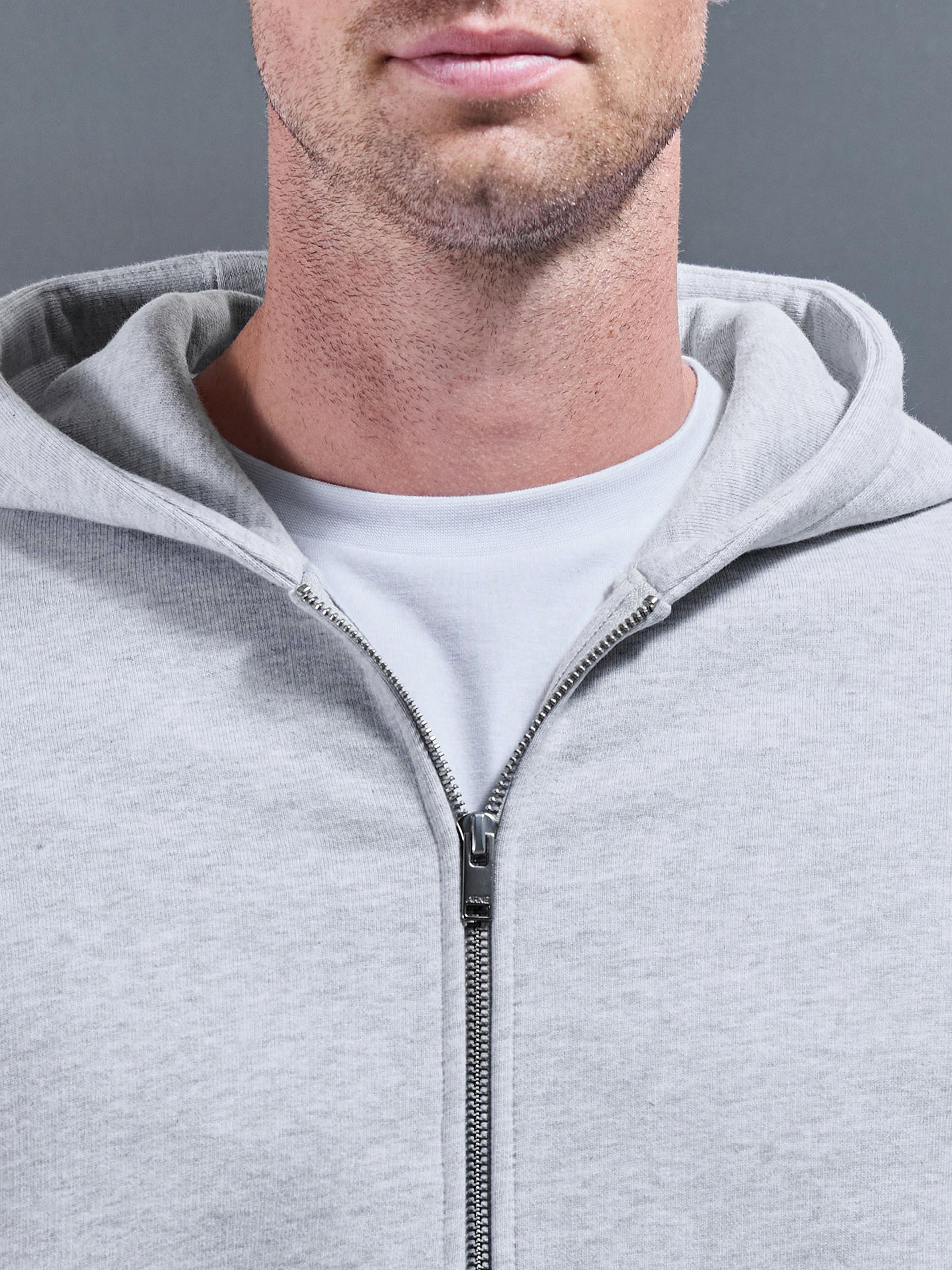Relaxed Zip Through Hoodie in Marl Grey
