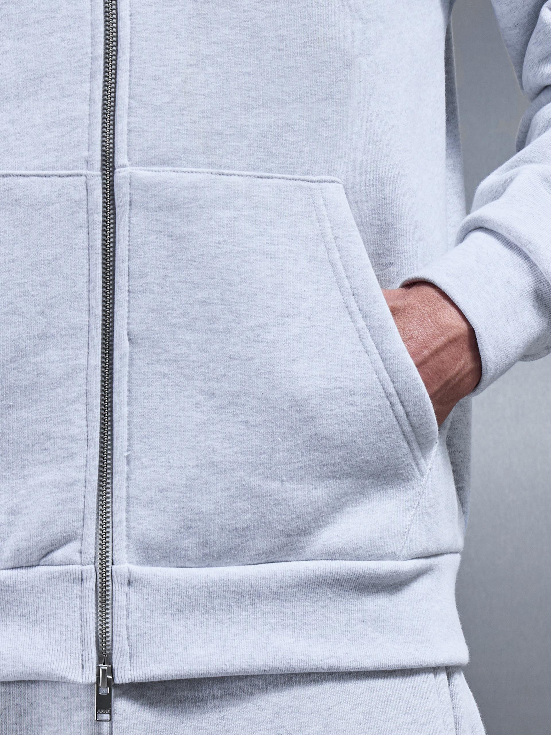 Relaxed Zip Through Hoodie in Marl Grey