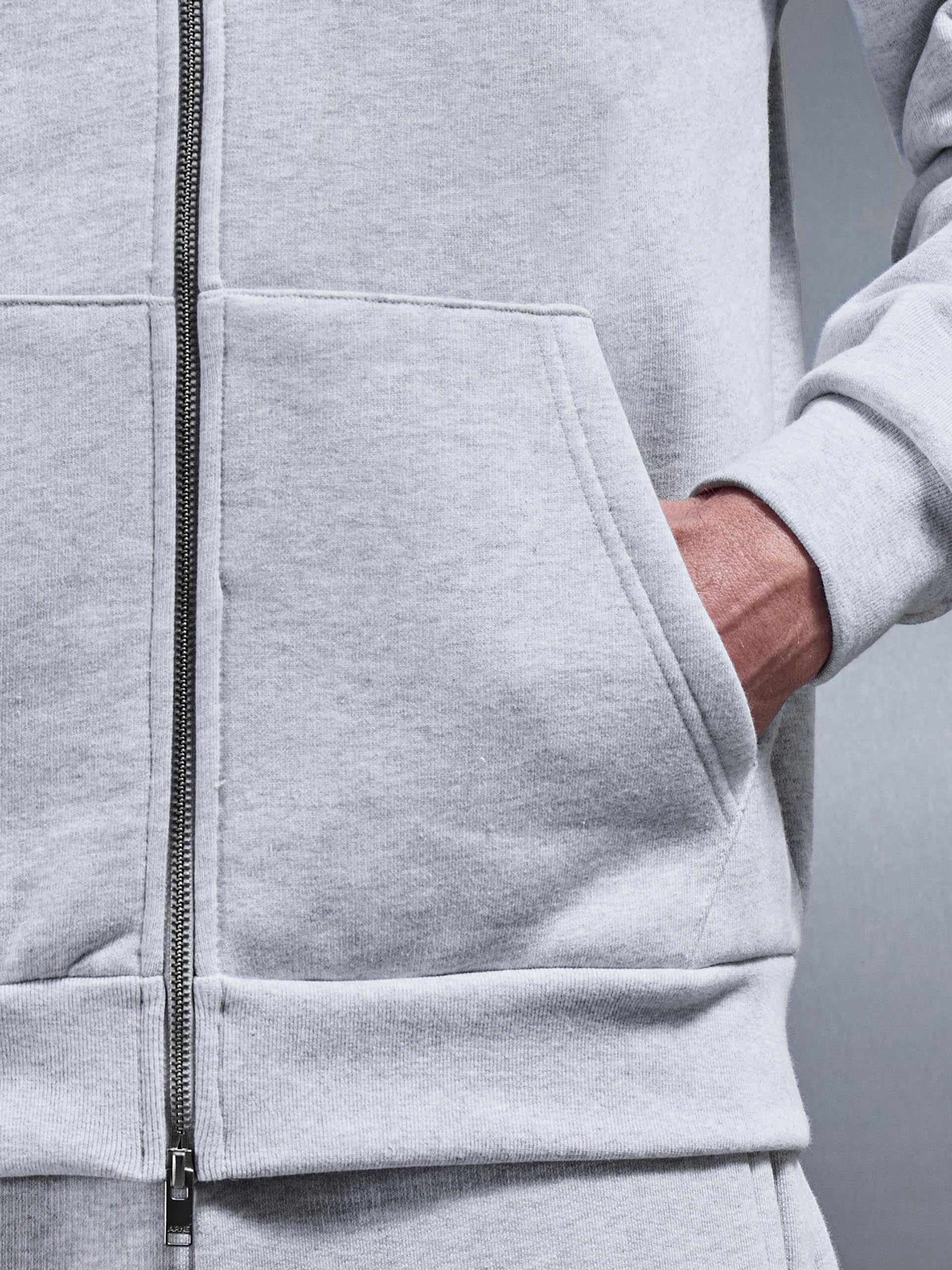 Relaxed Zip Through Hoodie in Marl Grey