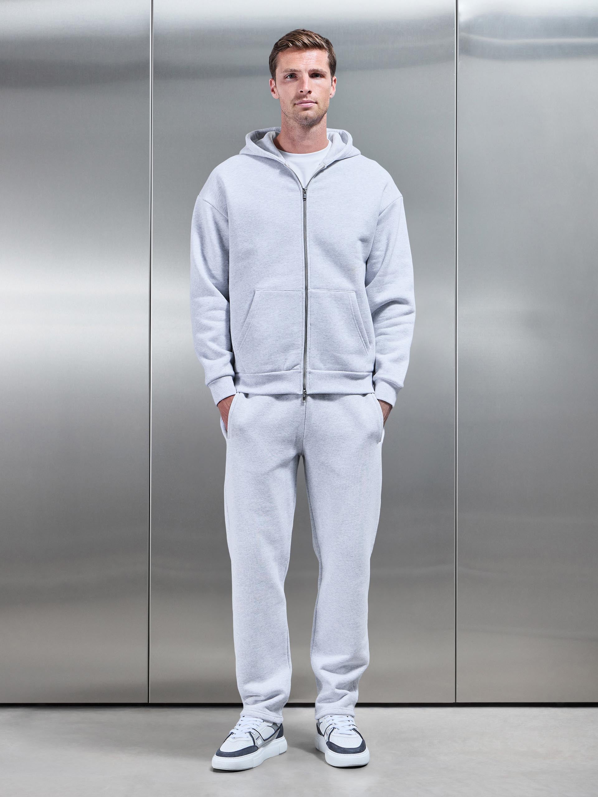 Relaxed Zip Through Hoodie in Marl Grey