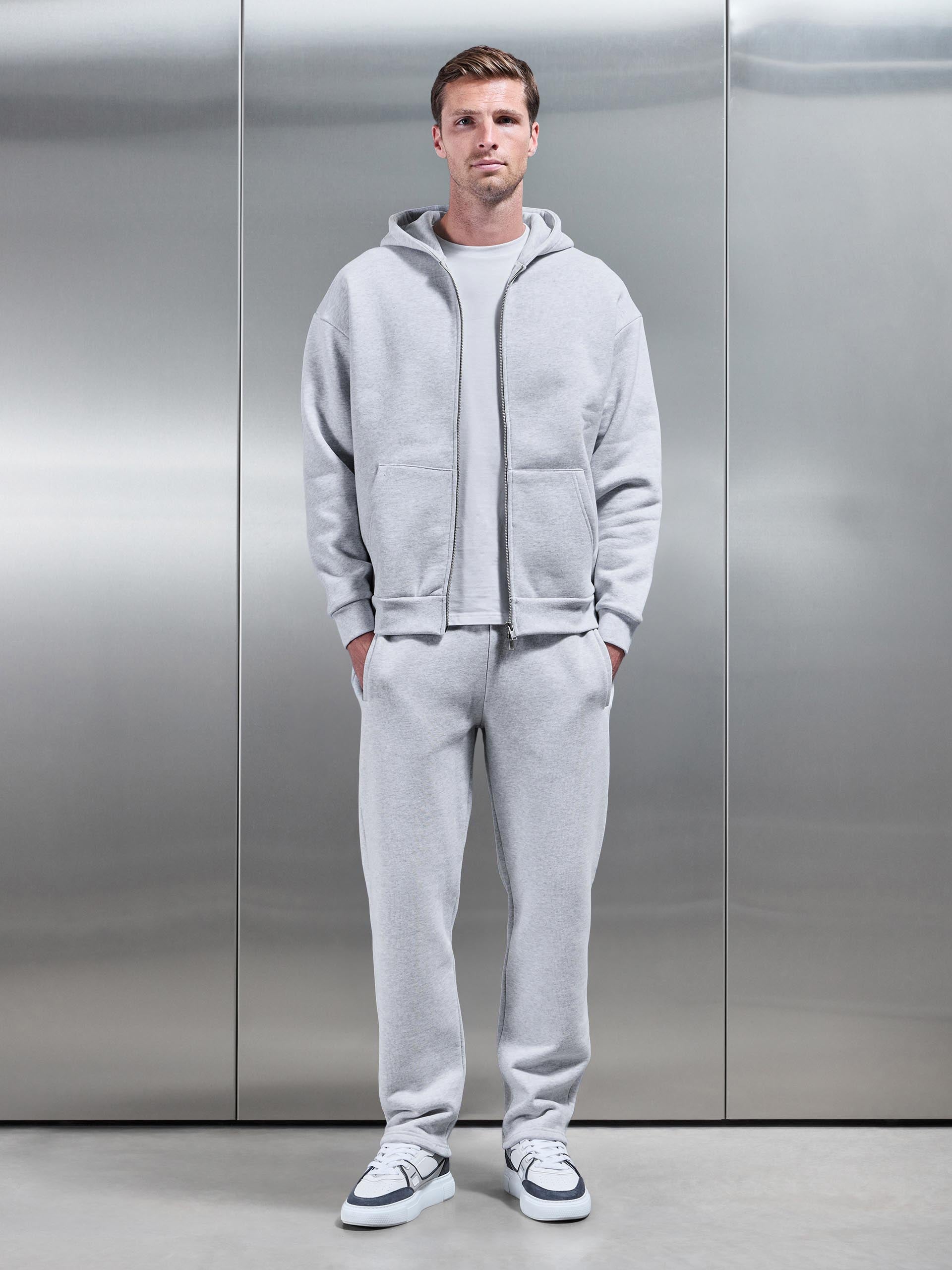Relaxed Zip Through Hoodie in Marl Grey