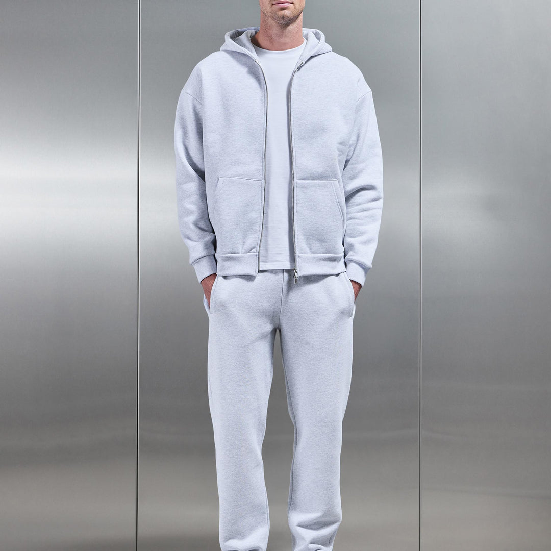 Relaxed Zip Through Hoodie in Marl Grey