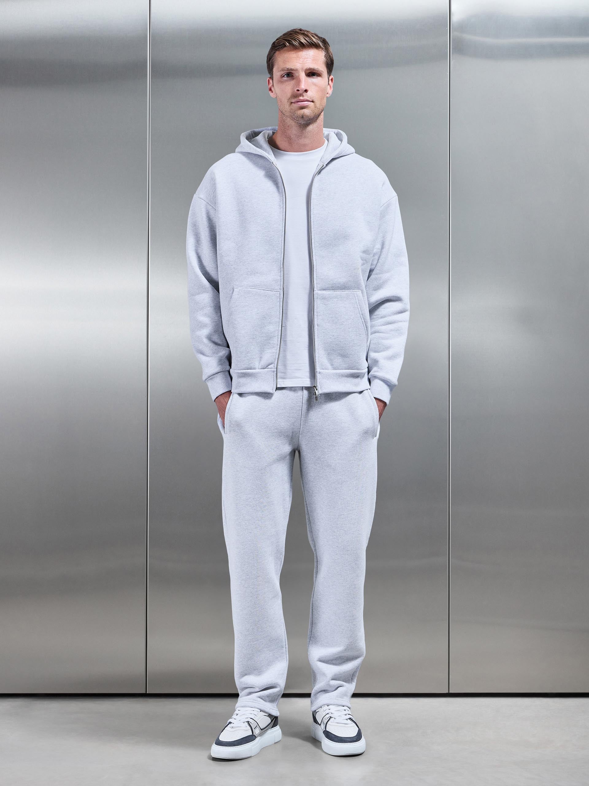 Relaxed Zip Through Hoodie in Marl Grey