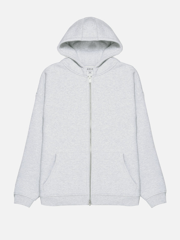 Relaxed Zip Through Hoodie in Marl Grey