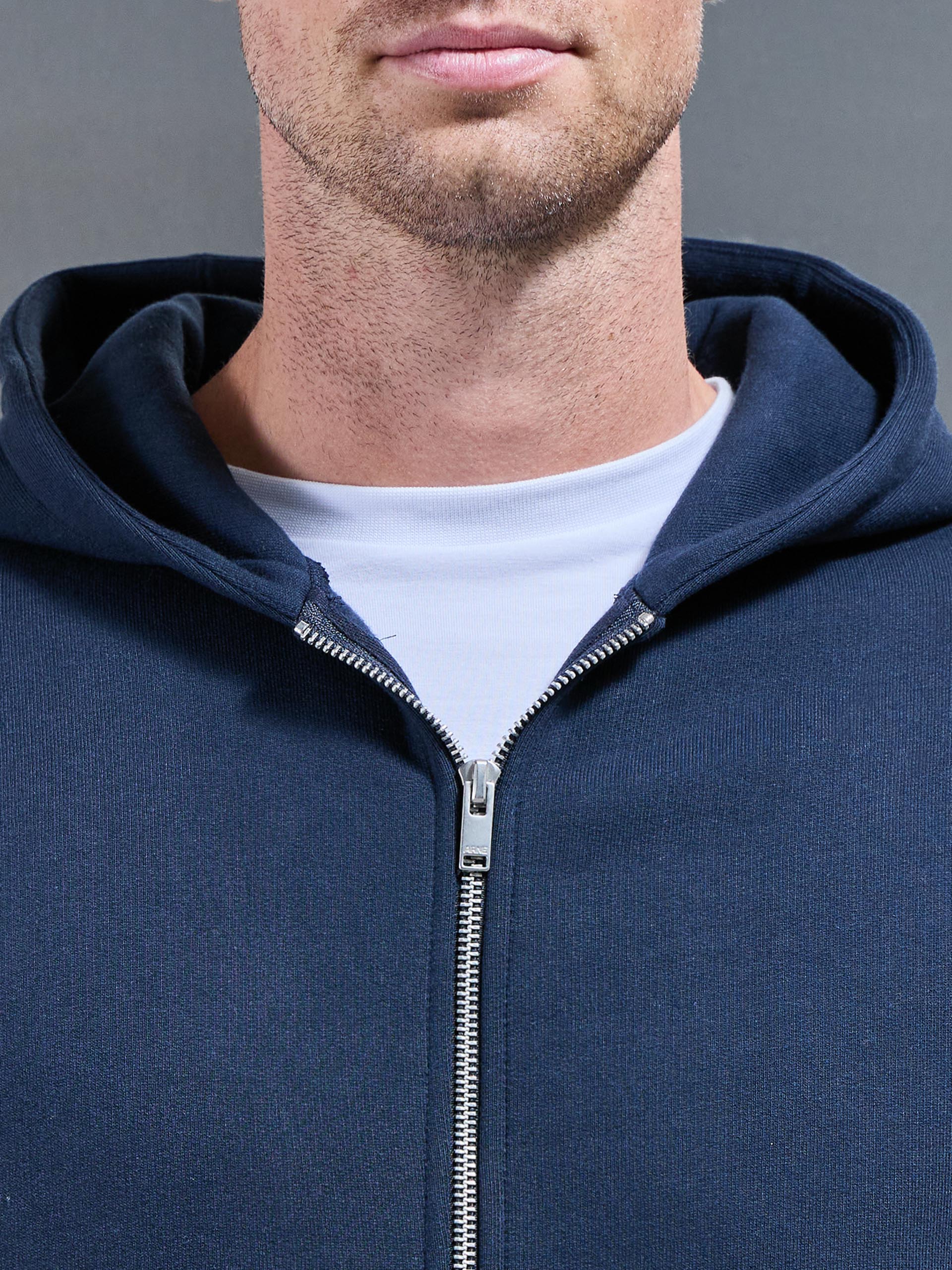 Relaxed Zip Through Hoodie in Navy