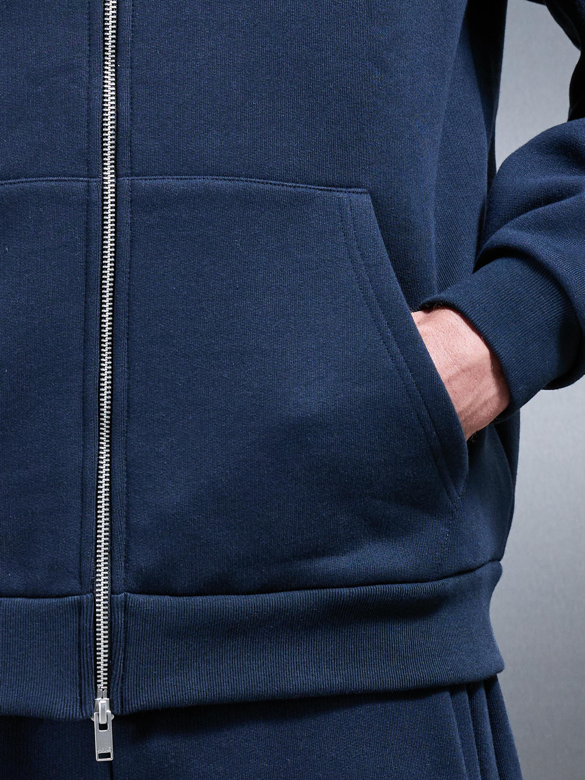 Relaxed Zip Through Hoodie in Navy