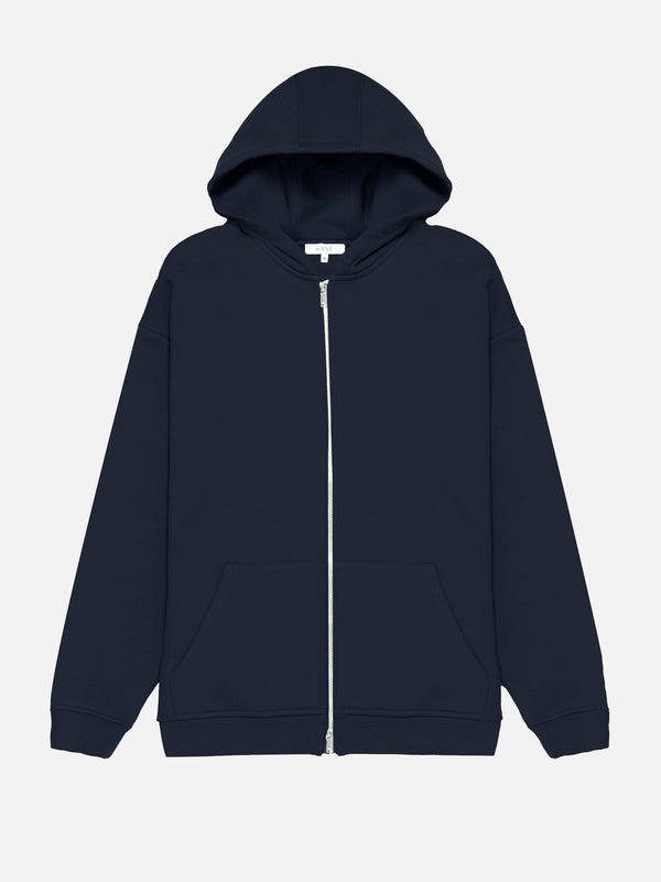 Relaxed Zip Through Hoodie in Navy