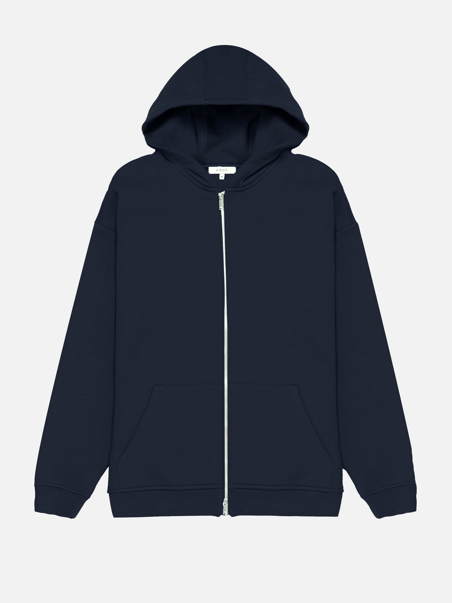 Relaxed Zip Through Hoodie in Navy