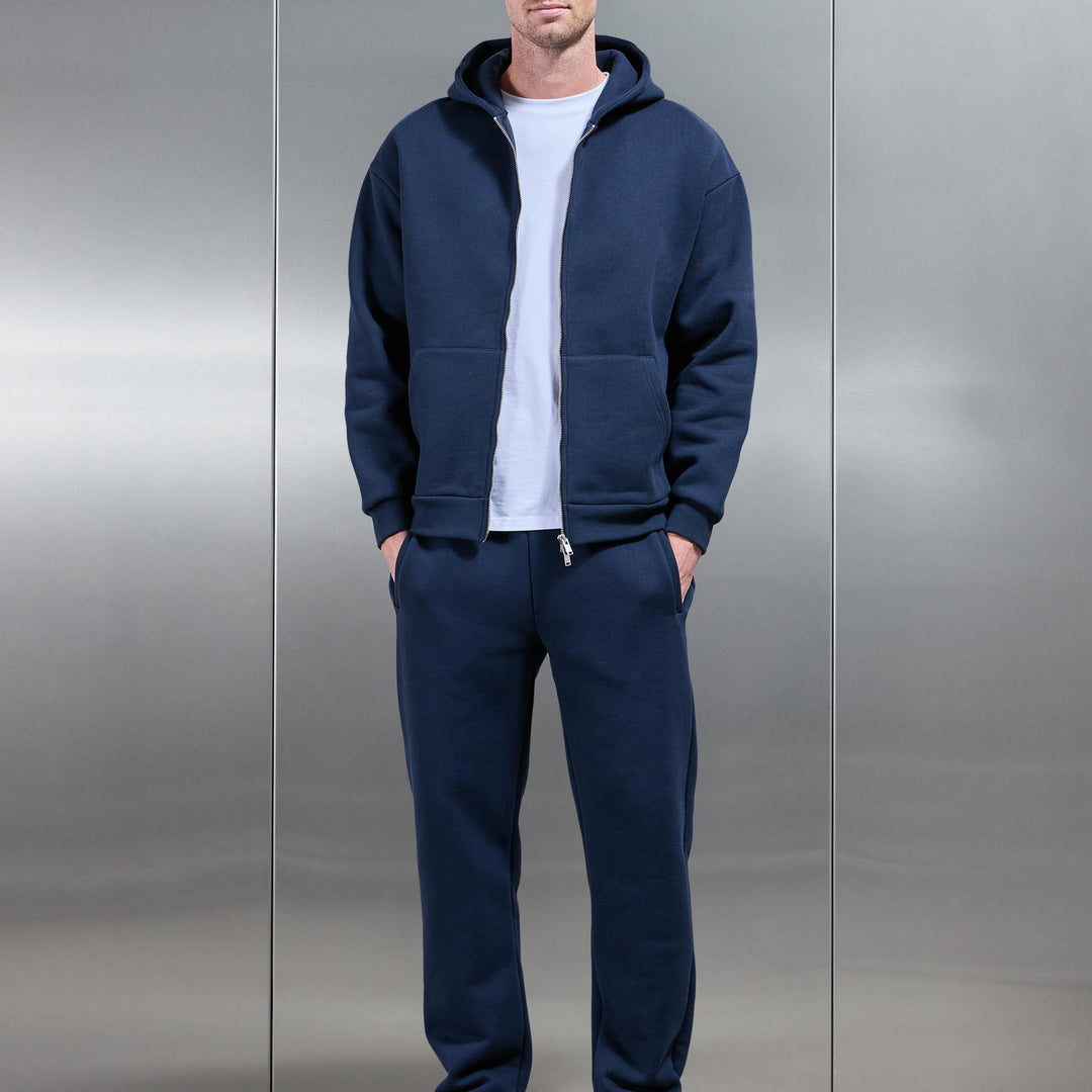 Relaxed Zip Through Hoodie in Navy
