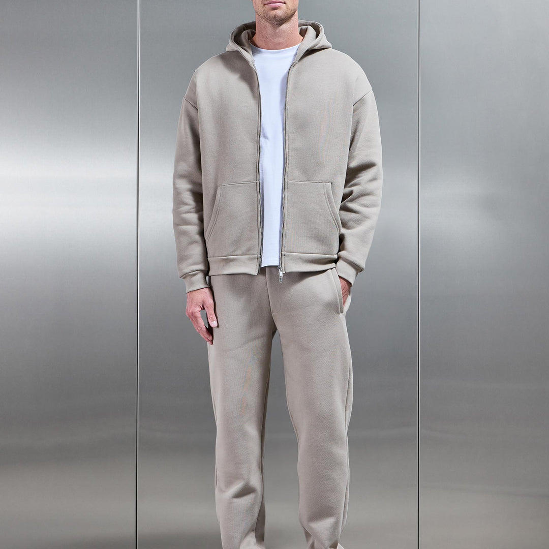 Relaxed Zip Through Hoodie in Stone