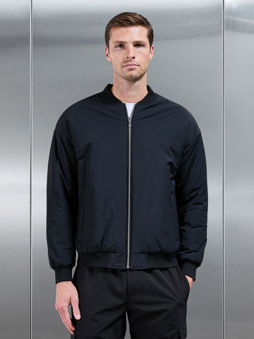 Relaxed Padded Reversible Bomber Jacket in Black Grey