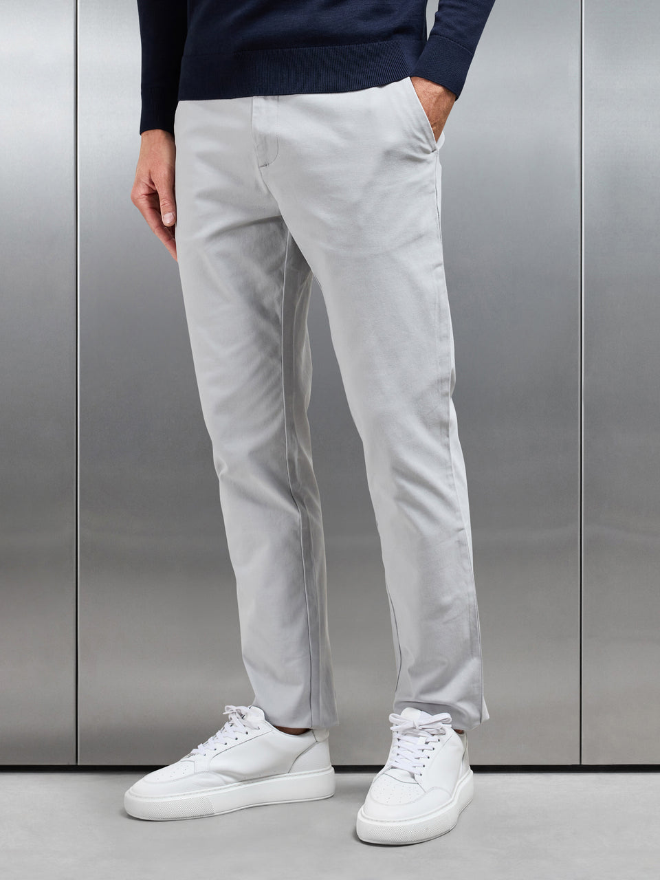 Relaxed Fit Chino Trouser in Mid Grey