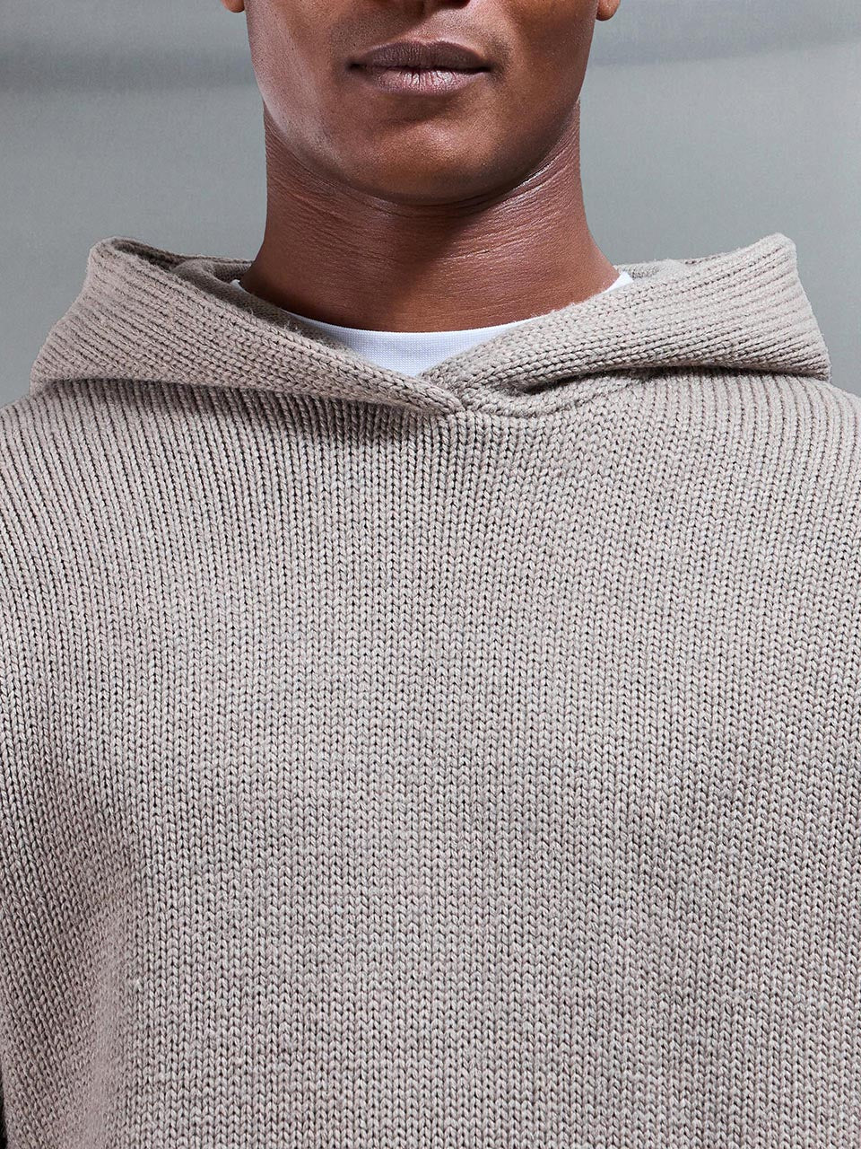 Relaxed Fit Chunky Knitted Hoodie in Beige Taupe