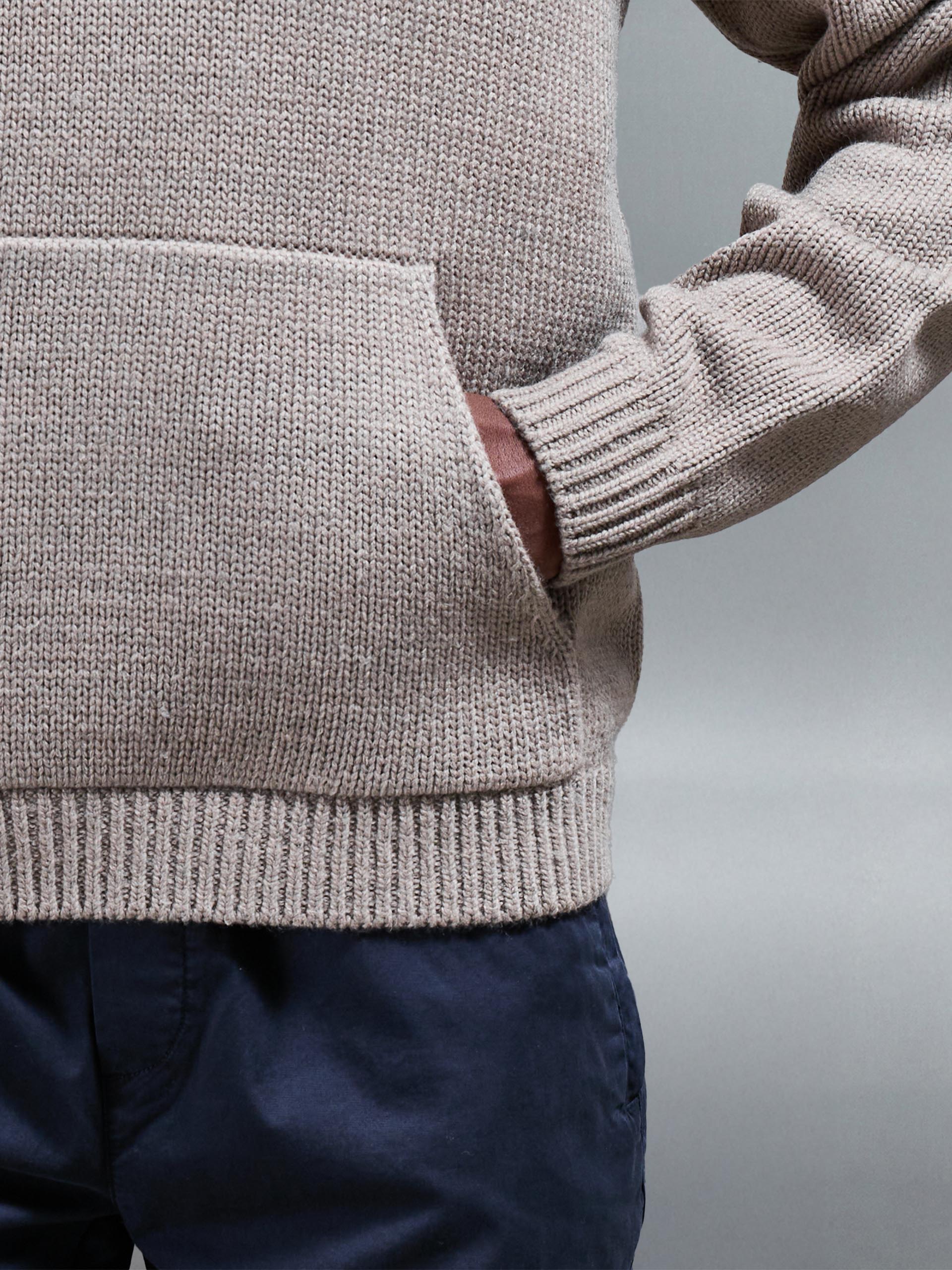 Relaxed Fit Chunky Knitted Hoodie in Beige Taupe