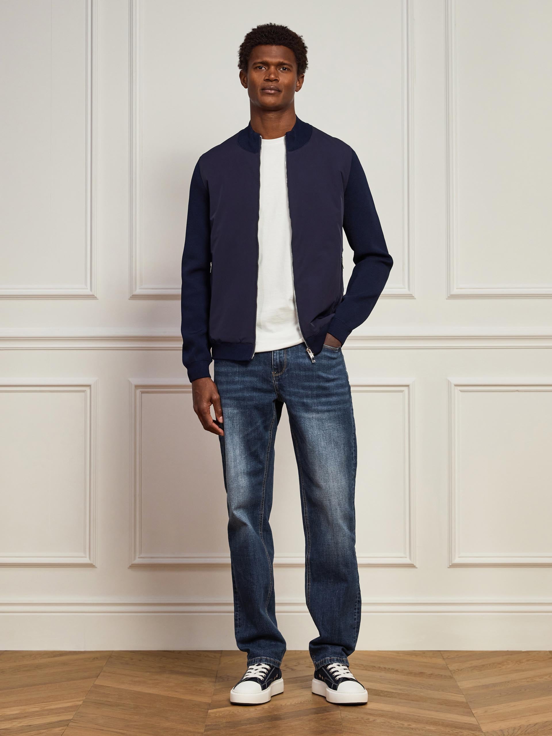 Straight Leg Denim Jeans in Mid Blue