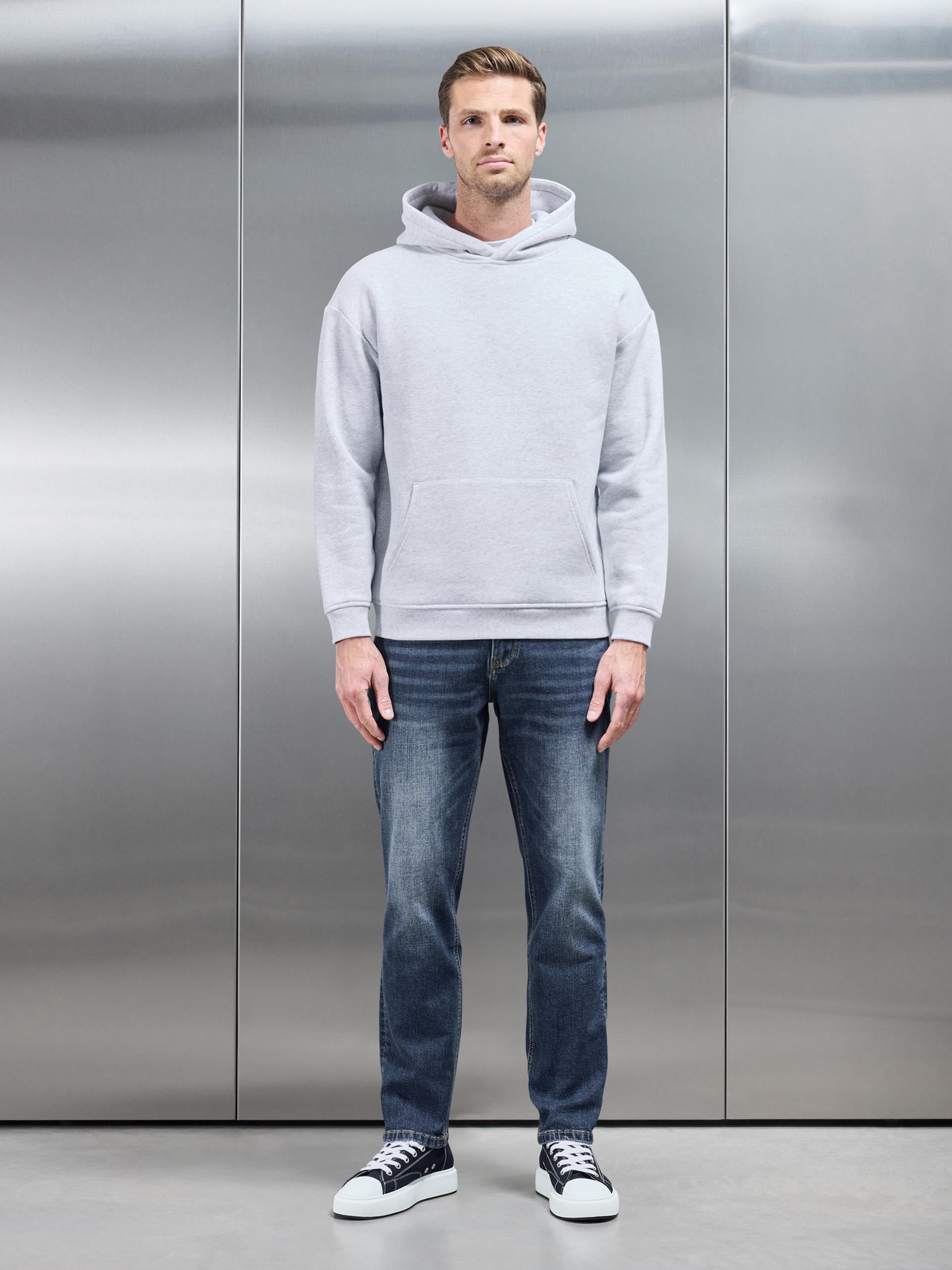 Straight Leg Denim Jeans in Mid Blue